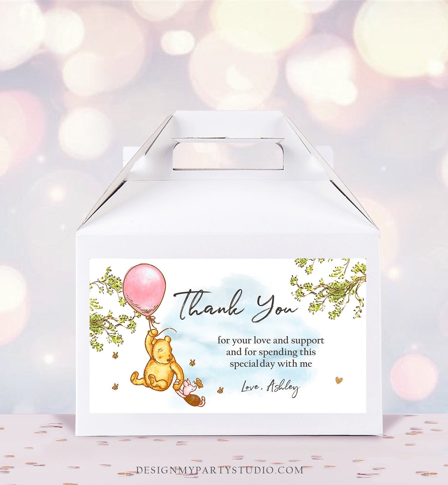 Editable Winnie The Pooh Gable Box Label Classic Pooh Birthday Box Lab ...