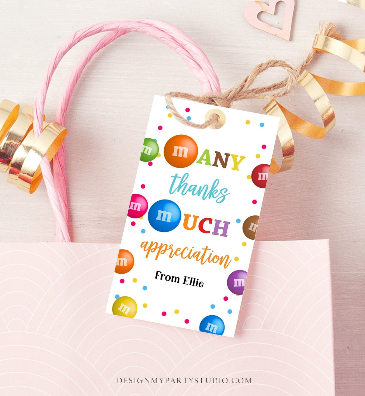 Editable M&amp;M Candy Tag Many Thanks Teacher Appreciation Tag Candy Gift Tag Employee Coworker Staff Thank You Corjl Template Printable 0464