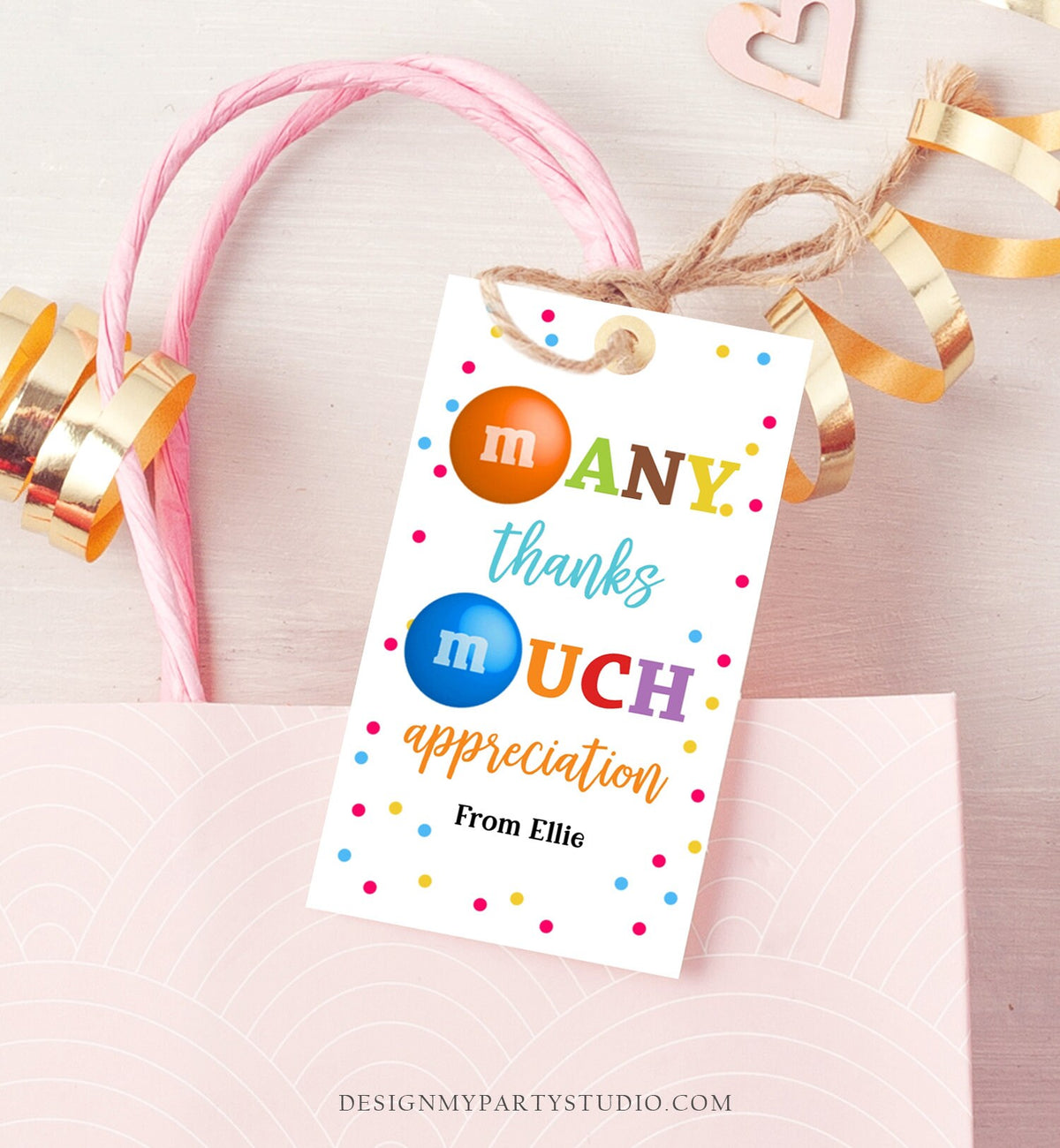 Editable M&amp;M Candy Tag Many Thanks Teacher Appreciation Tag Candy Gift Tag Employee Coworker Staff Thank You Corjl Template Printable 0464