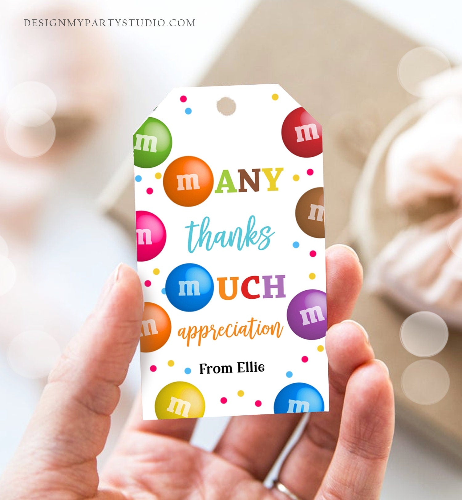 M&Ms Candy Thank You Sayings Gift Tag