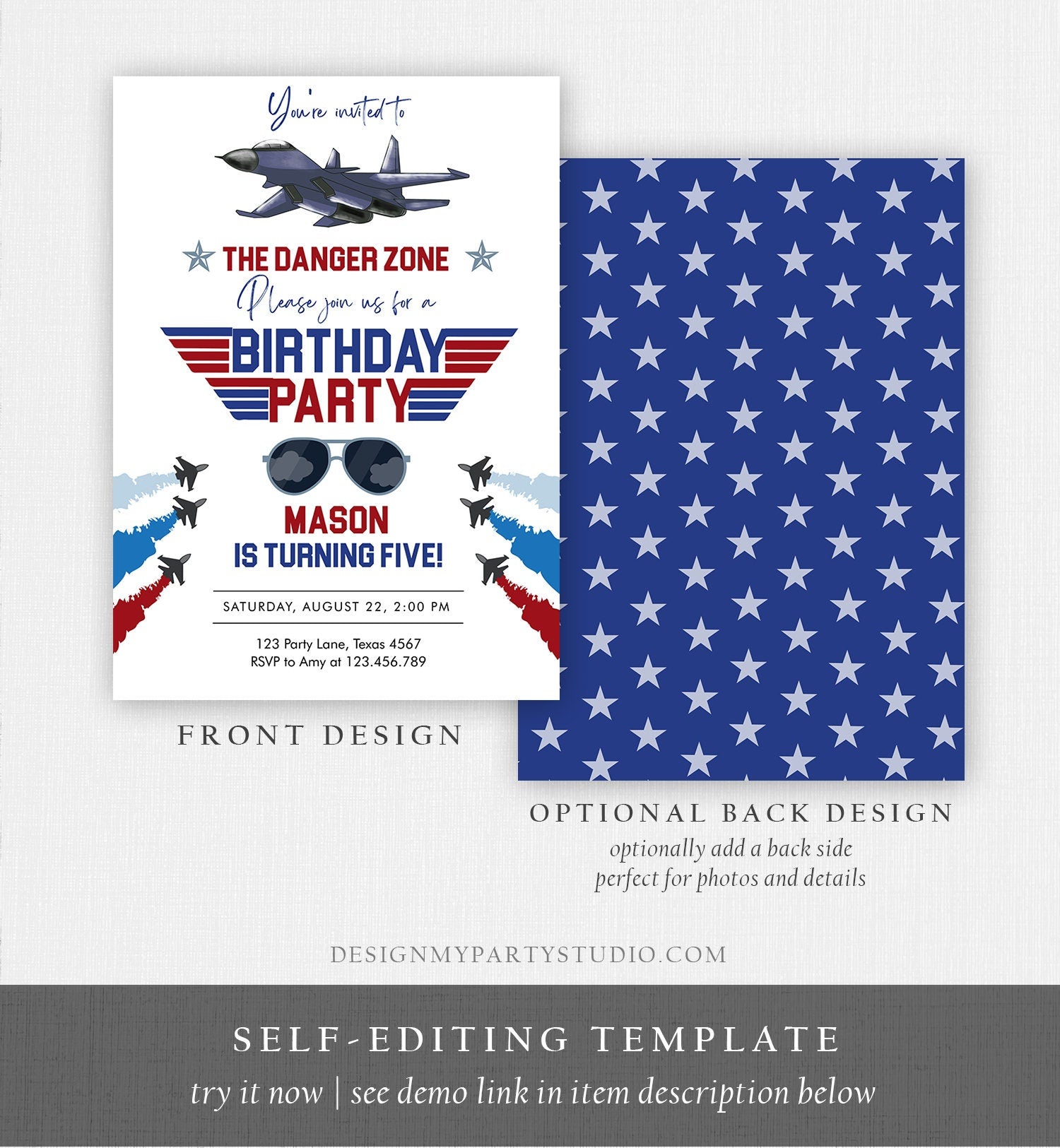 Editable Fighter Pilot Birthday Invitation Fighter Jet Pilot Invitation Boy Military Jet Instant Download Printable Corjl Template 0469