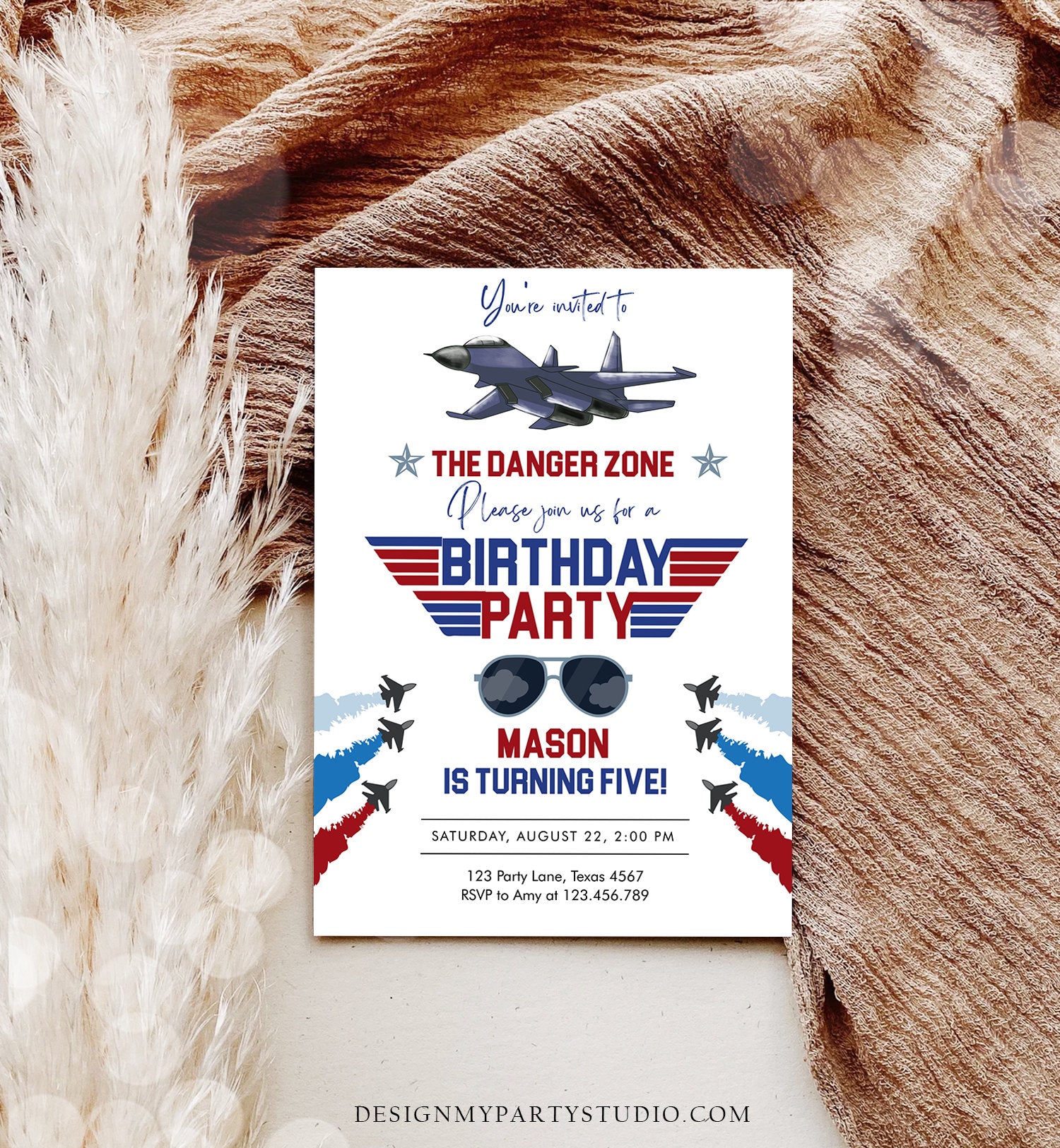 Editable Fighter Pilot Birthday Invitation Fighter Jet Pilot Invitation Boy Military Jet Instant Download Printable Corjl Template 0469