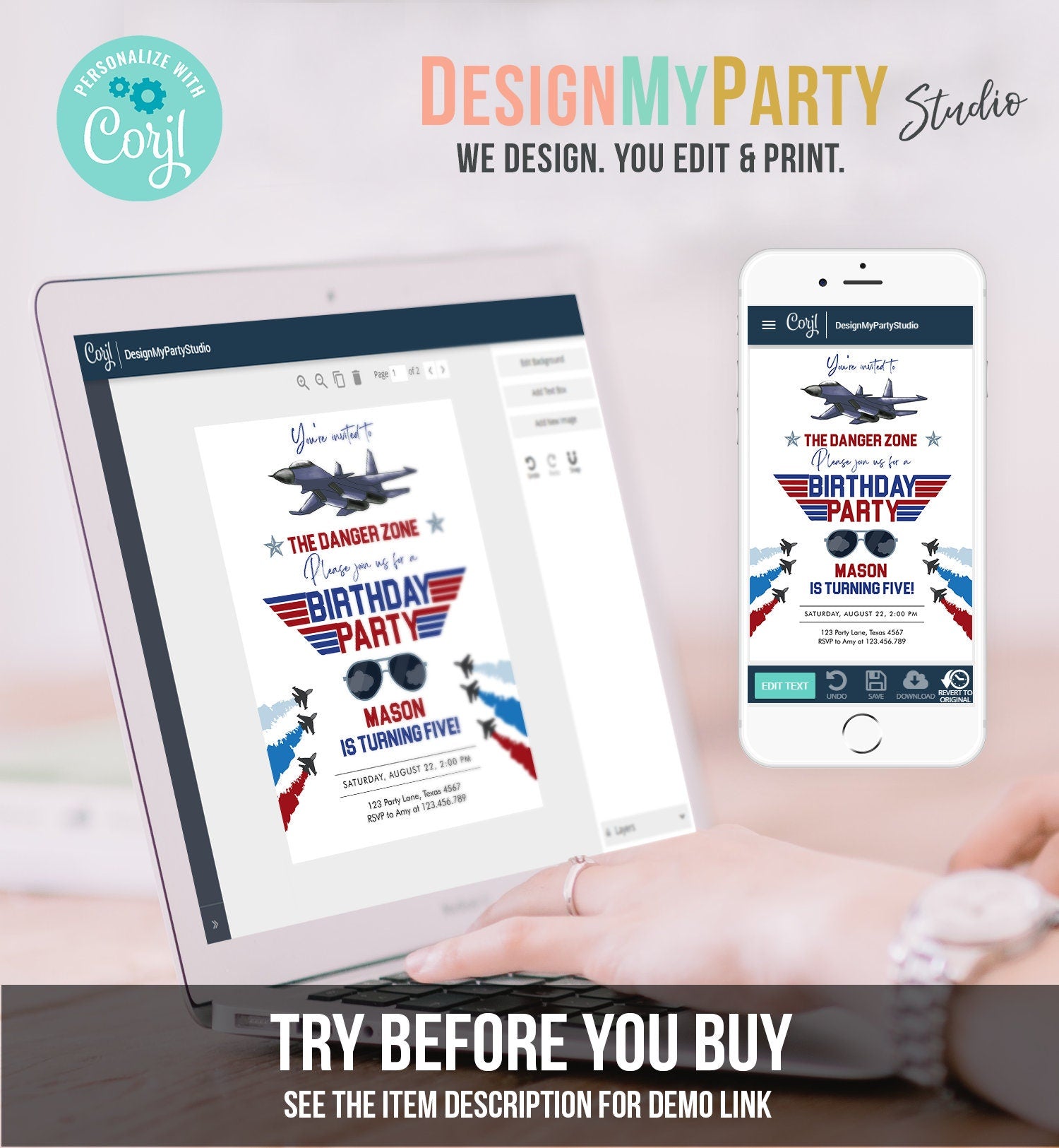 Editable Fighter Pilot Birthday Invitation Fighter Jet Pilot Invitation Boy Military Jet Instant Download Printable Corjl Template 0469