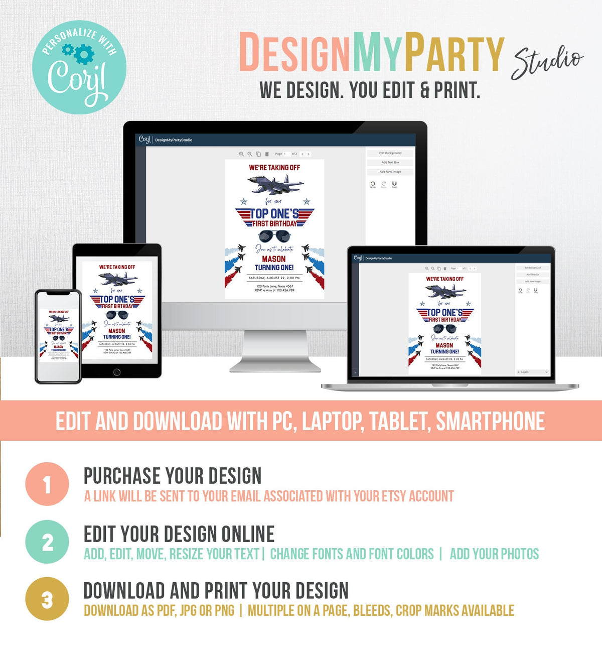 Editable Fighter Pilot Birthday Invitation Fighter Jet Pilot 1st One Boy Military Jet Instant Download Printable Corjl Template 0469