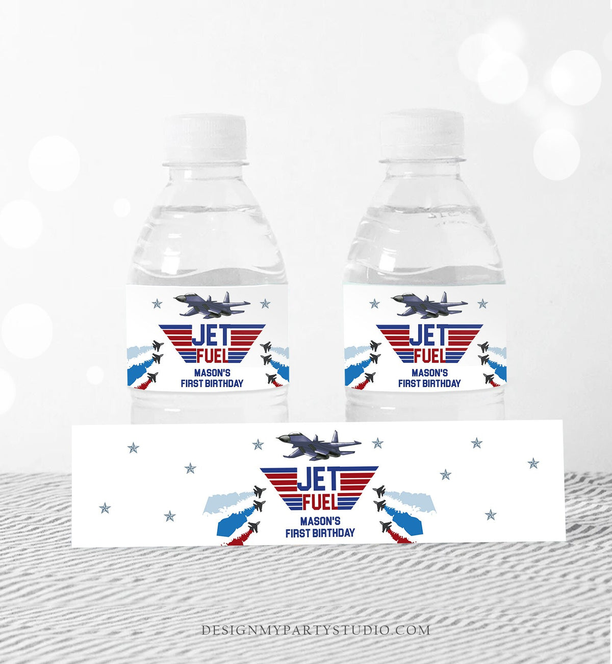 Editable Fighter Pilot Water Bottle Labels Jet Fuel Labels Boy Birthday Airplane Fighter Jet Danger Zone Decor Printable Template Corjl 0469