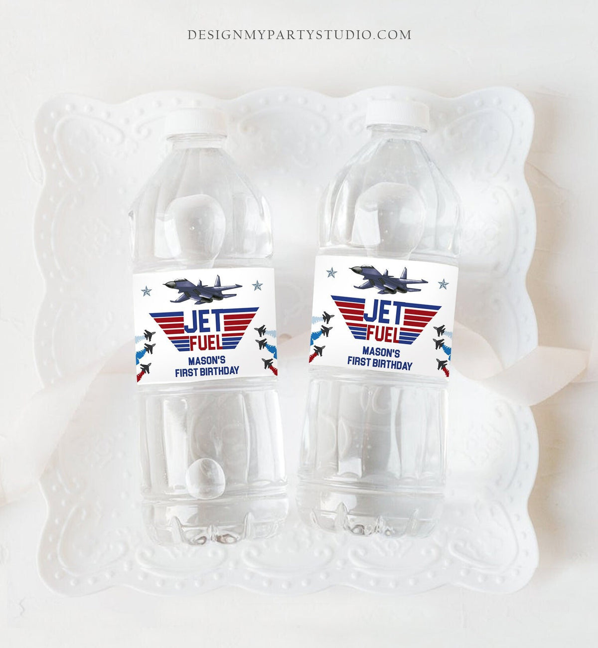 Editable Fighter Pilot Water Bottle Labels Jet Fuel Labels Boy Birthday Airplane Fighter Jet Danger Zone Decor Printable Template Corjl 0469