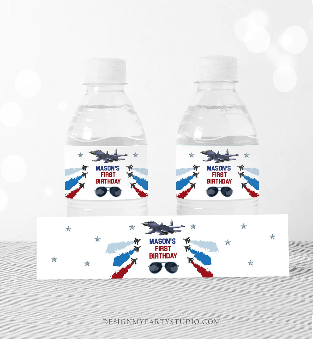 Editable Fighter Pilot Water Bottle Labels Jet Fuel Labels Boy Birthday Airplane Fighter Jet Danger Zone Decor Printable Template Corjl 0469