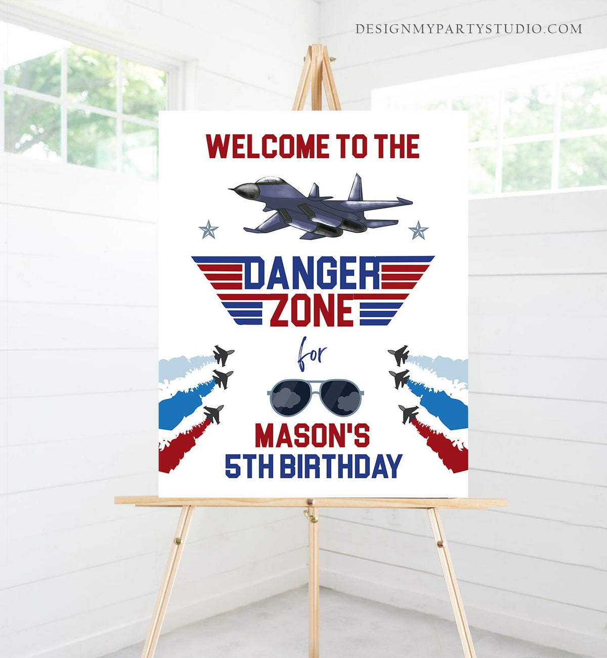 Editable Fighter Pilot Birthday Welcome Sign Danger Zone Aviator Airplane Boy First 1st Fighter Jet Decor Corjl Template Printable 0469