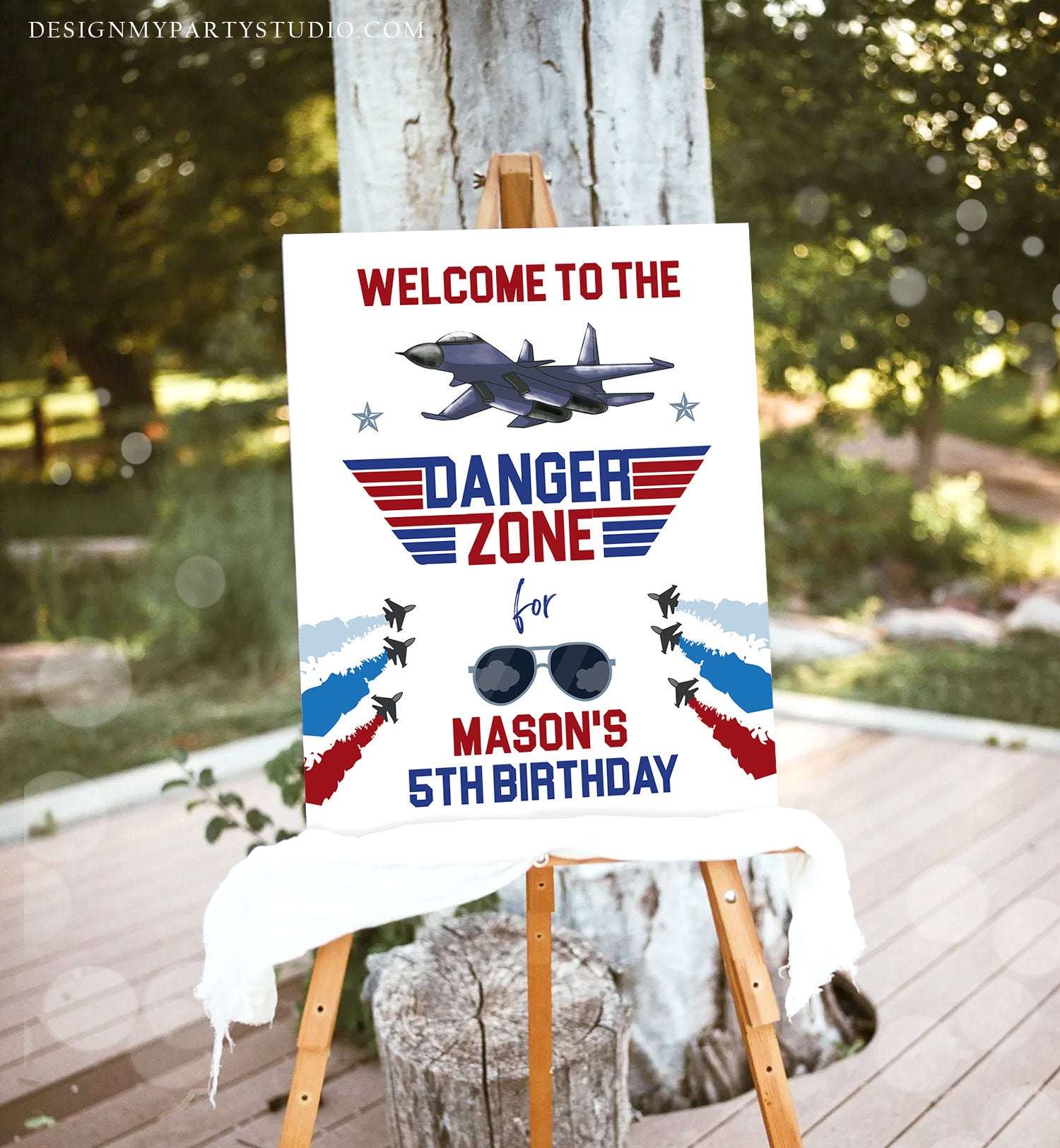 Editable Fighter Pilot Birthday Welcome Sign Danger Zone Aviator Airplane Boy First 1st Fighter Jet Decor Corjl Template Printable 0469