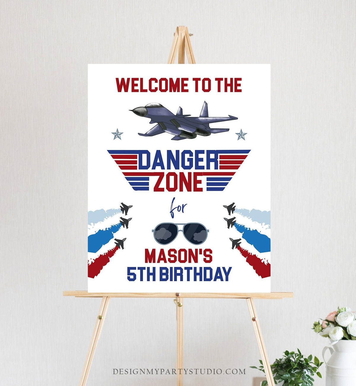 Editable Fighter Pilot Birthday Welcome Sign Danger Zone Aviator Airplane Boy First 1st Fighter Jet Decor Corjl Template Printable 0469