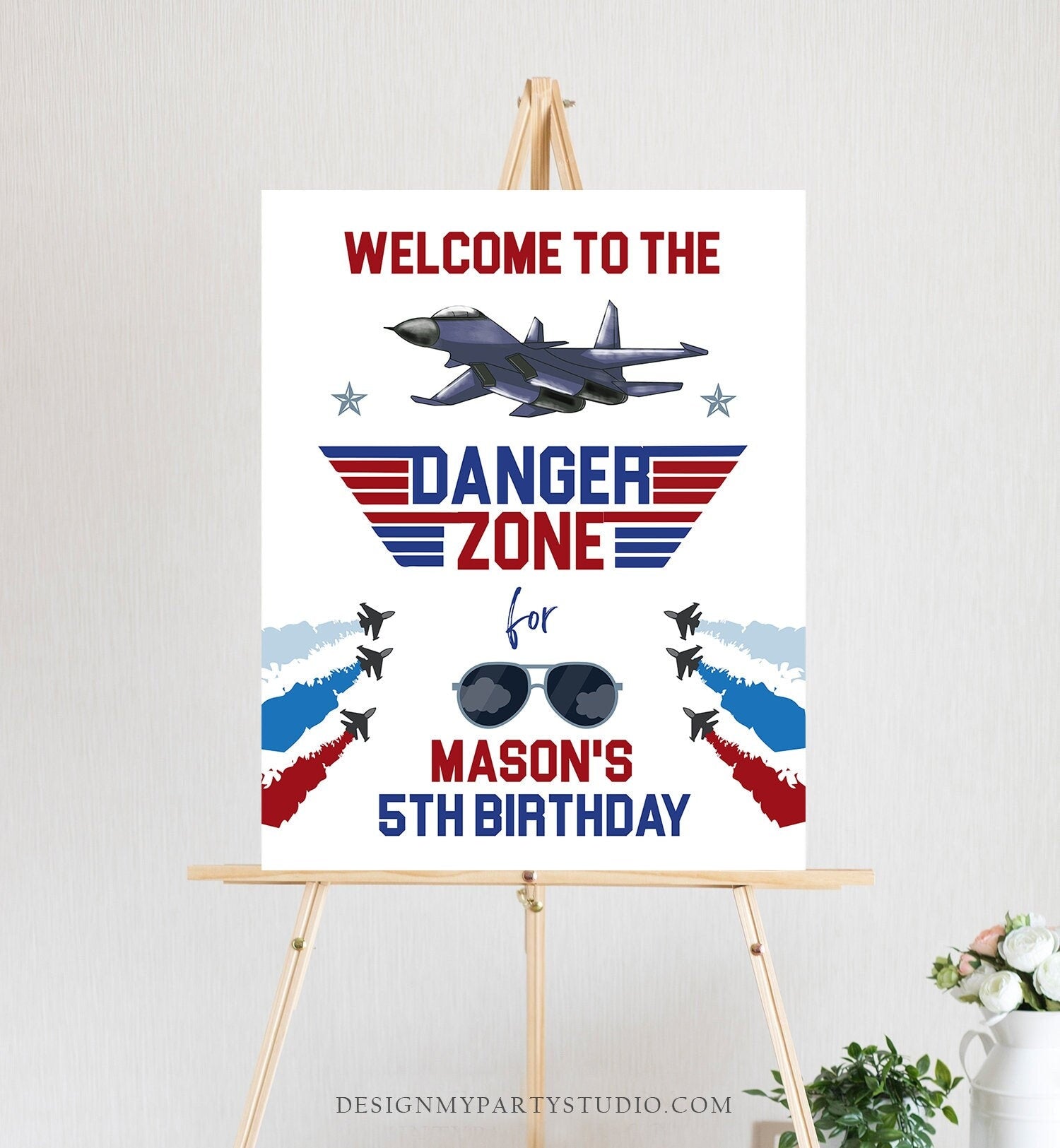 Editable Fighter Pilot Birthday Welcome Sign Danger Zone Aviator Airplane Boy First 1st Fighter Jet Decor Corjl Template Printable 0469