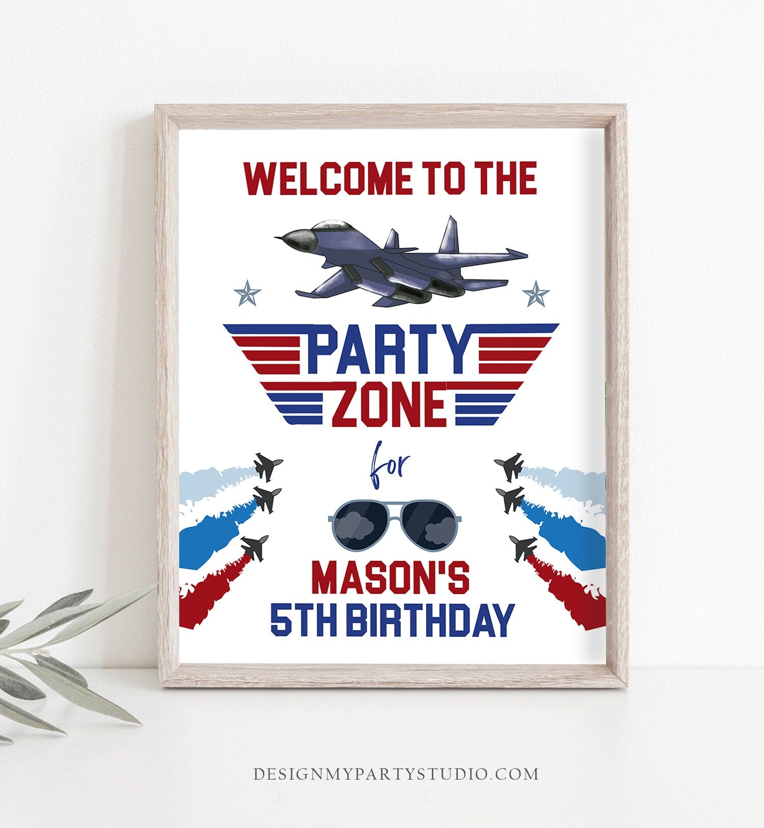 Editable Fighter Pilot Birthday Welcome Sign Danger Zone Aviator Airplane Boy First 1st Fighter Jet Decor Corjl Template Printable 0469