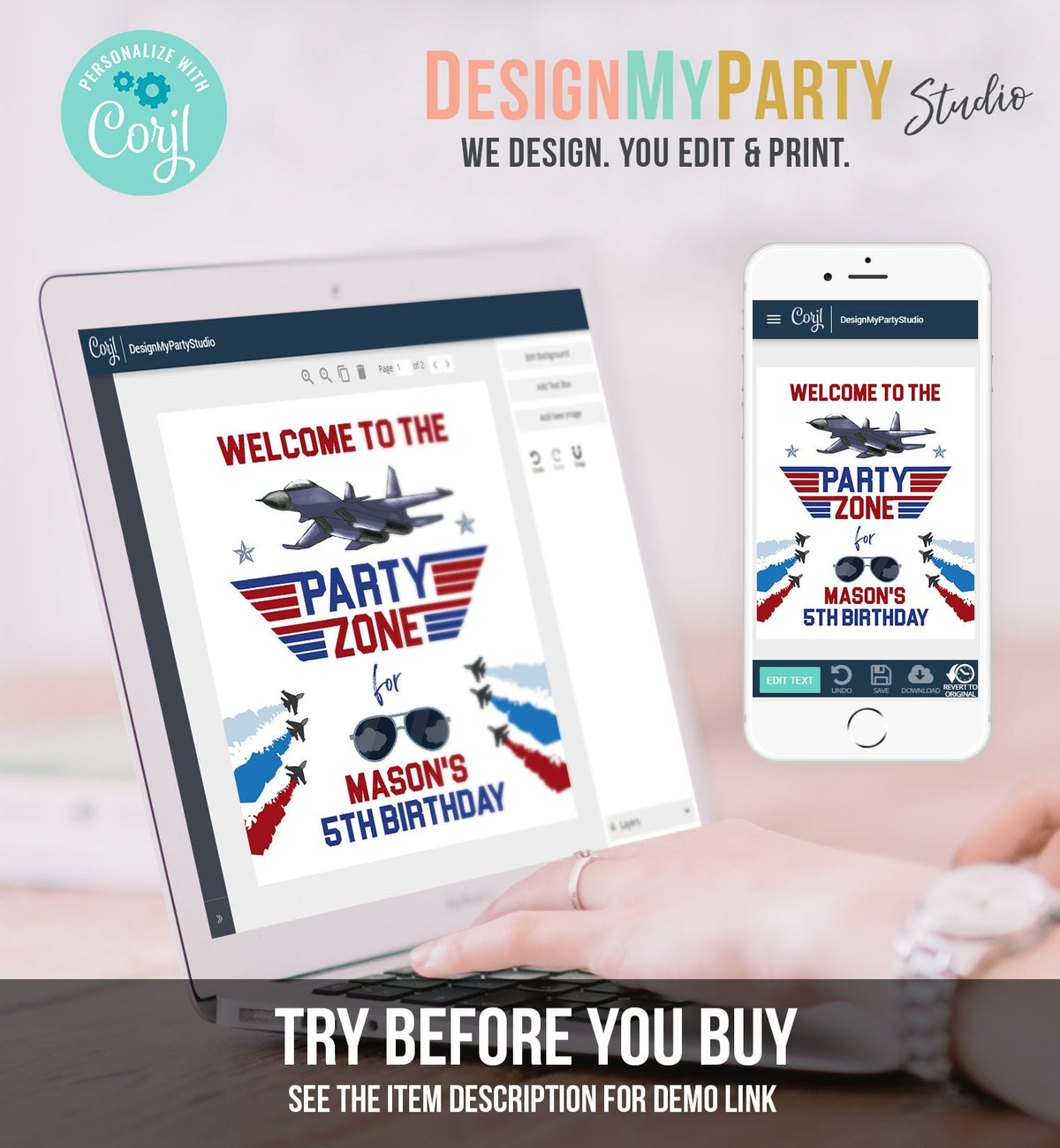 Editable Fighter Pilot Birthday Welcome Sign Danger Zone Aviator Airplane Boy First 1st Fighter Jet Decor Corjl Template Printable 0469