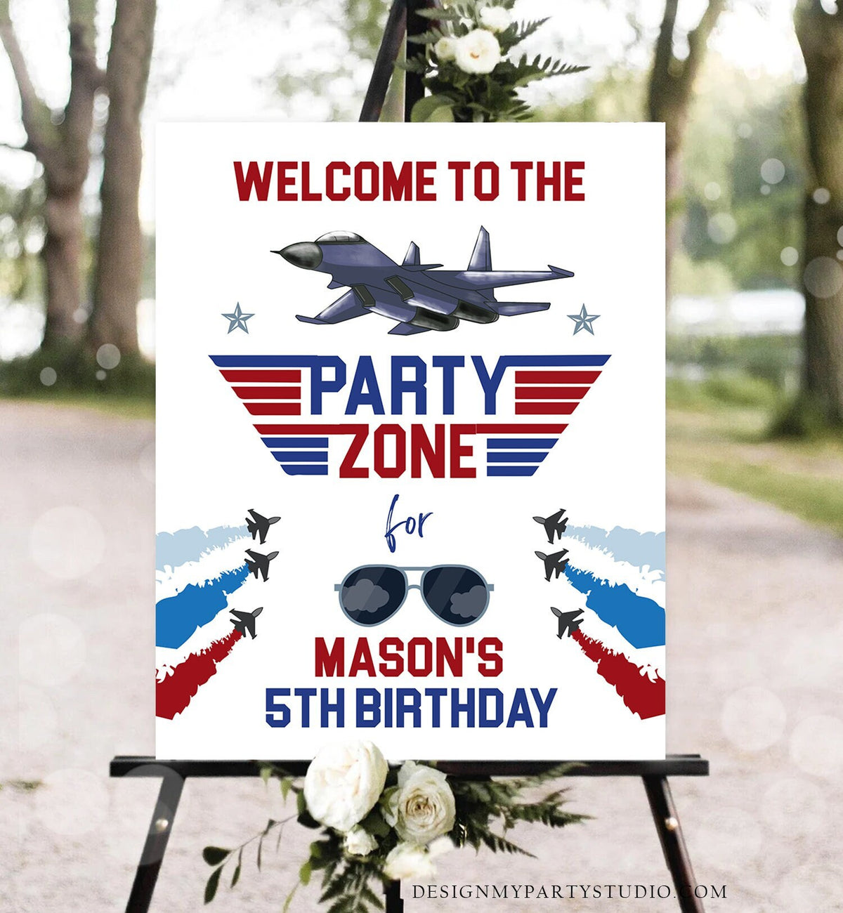 Editable Fighter Pilot Birthday Welcome Sign Danger Zone Aviator Airplane Boy First 1st Fighter Jet Decor Corjl Template Printable 0469
