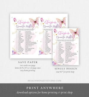 Editable Storybook Character Match Baby Shower Game Butterfly Floral Butterflies Pink Purple Lilac Activity Corjl Template Printable 0437
