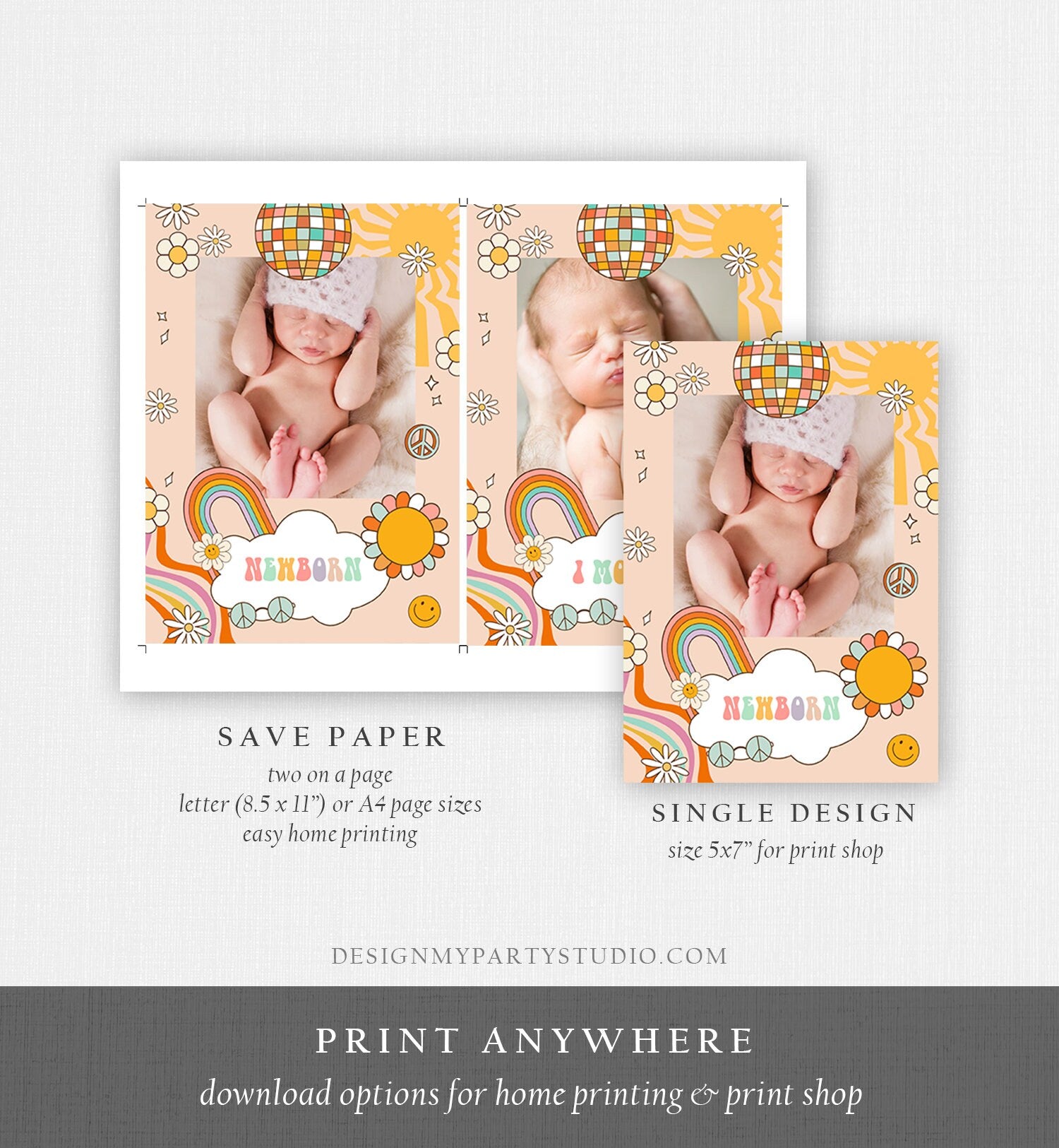 Editable Groovy Monthly Photo Banner Groovy One 1st Birthday Banner Girl First Birthday One Groovy Babe Rainbow Decor Corjl Template 0459