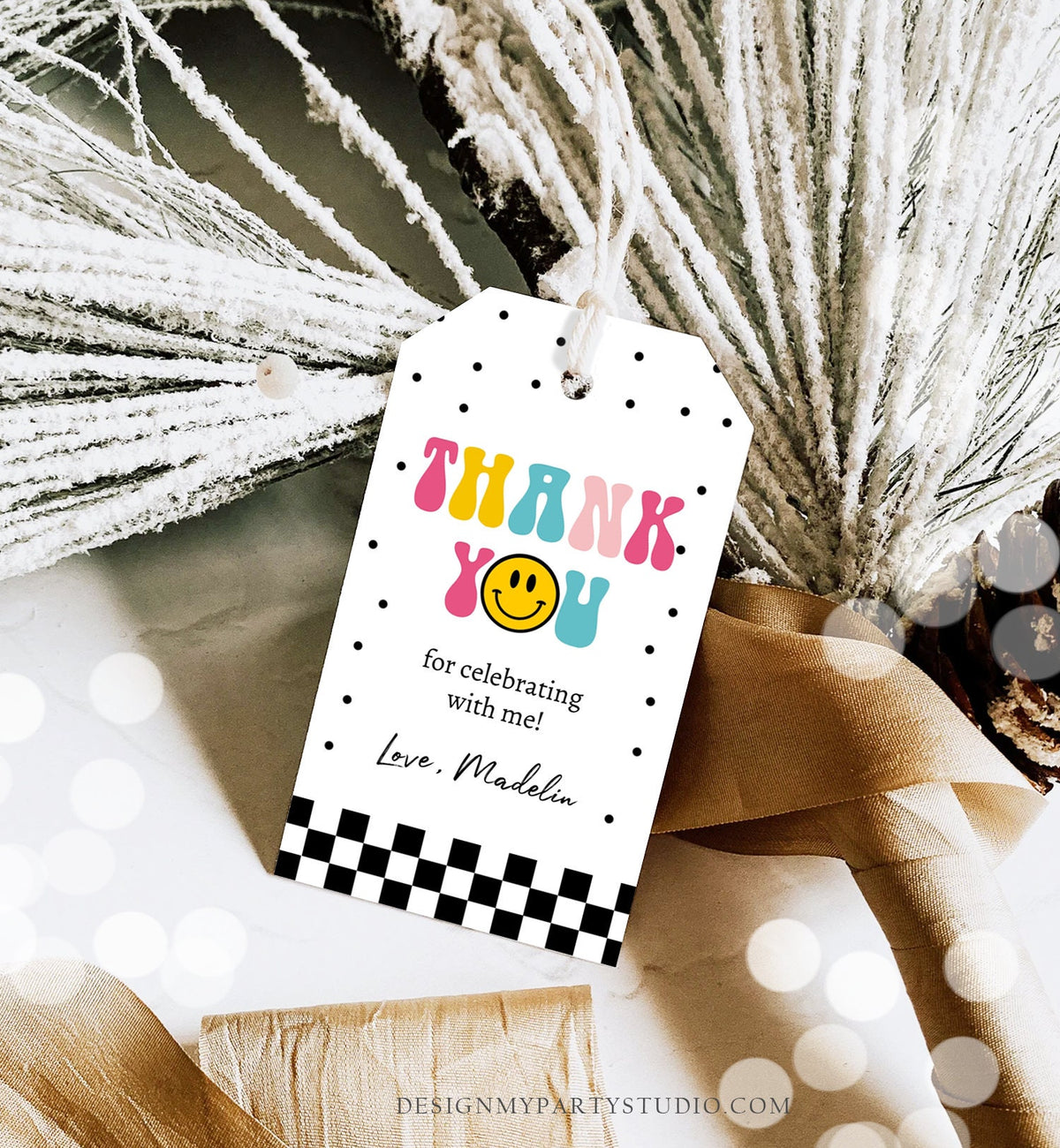Editable One Happy Girl Birthday Favor Tags Smiley Face Thank You Tags Smiley Teen Birthday 1st Girl Gift Tag Download Corjl Template 0456
