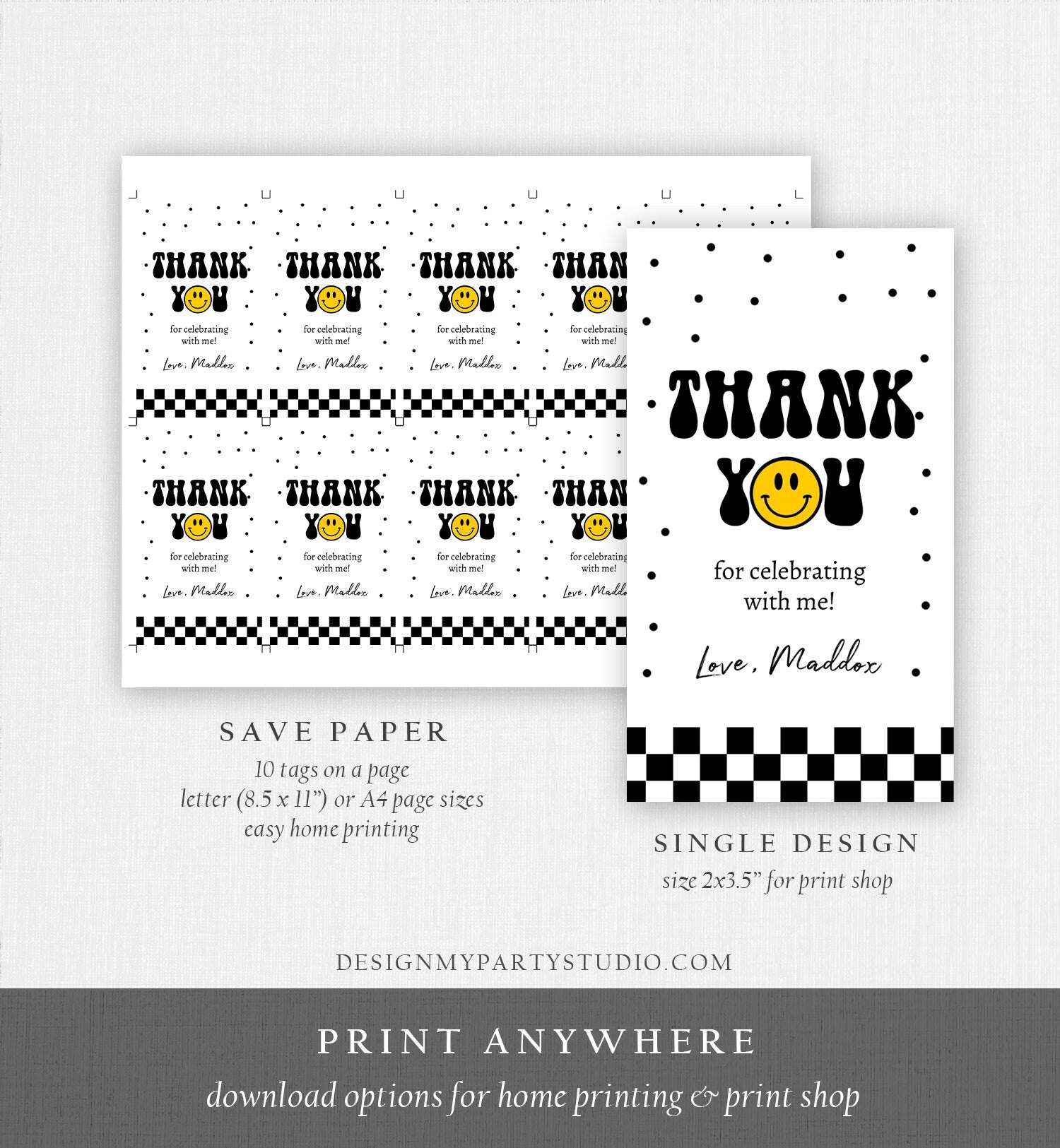 Editable One Happy Dude Birthday Favor Tags Smiley Face Thank You Tags Smiley Teen Birthday 1st Boy Gift Tag Download Corjl Template 0456