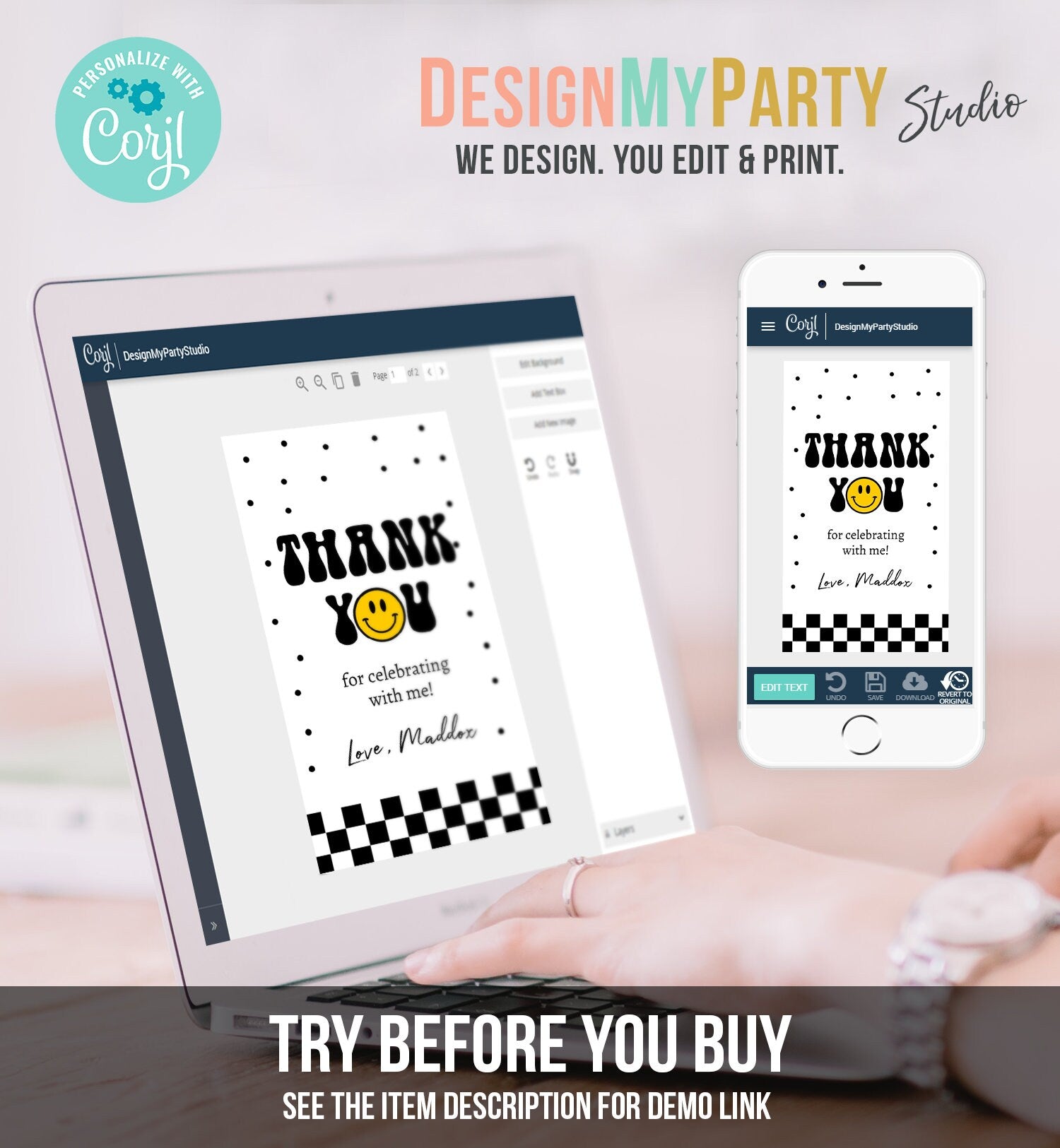Editable One Happy Dude Birthday Favor Tags Smiley Face Thank You Tags Smiley Teen Birthday 1st Boy Gift Tag Download Corjl Template 0456