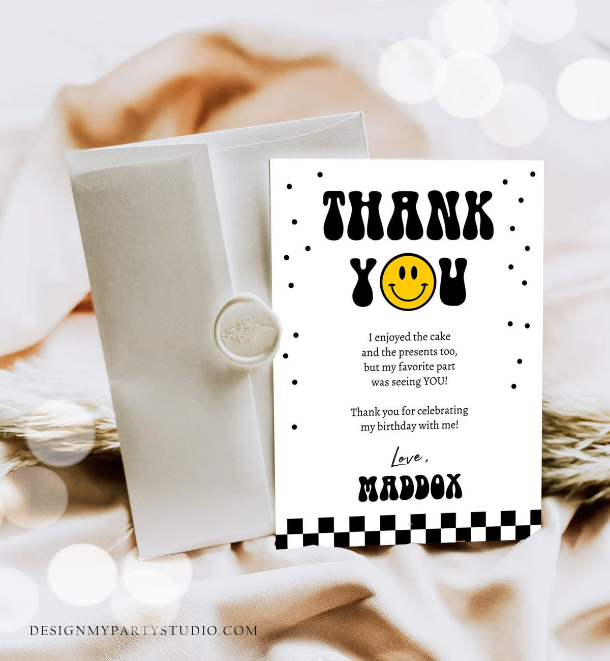 Editable Smiley Face Birthday Thank You Card One Happy Boy Emoji First 1st Thank You Note Download Printable Template Digital Corjl 0456
