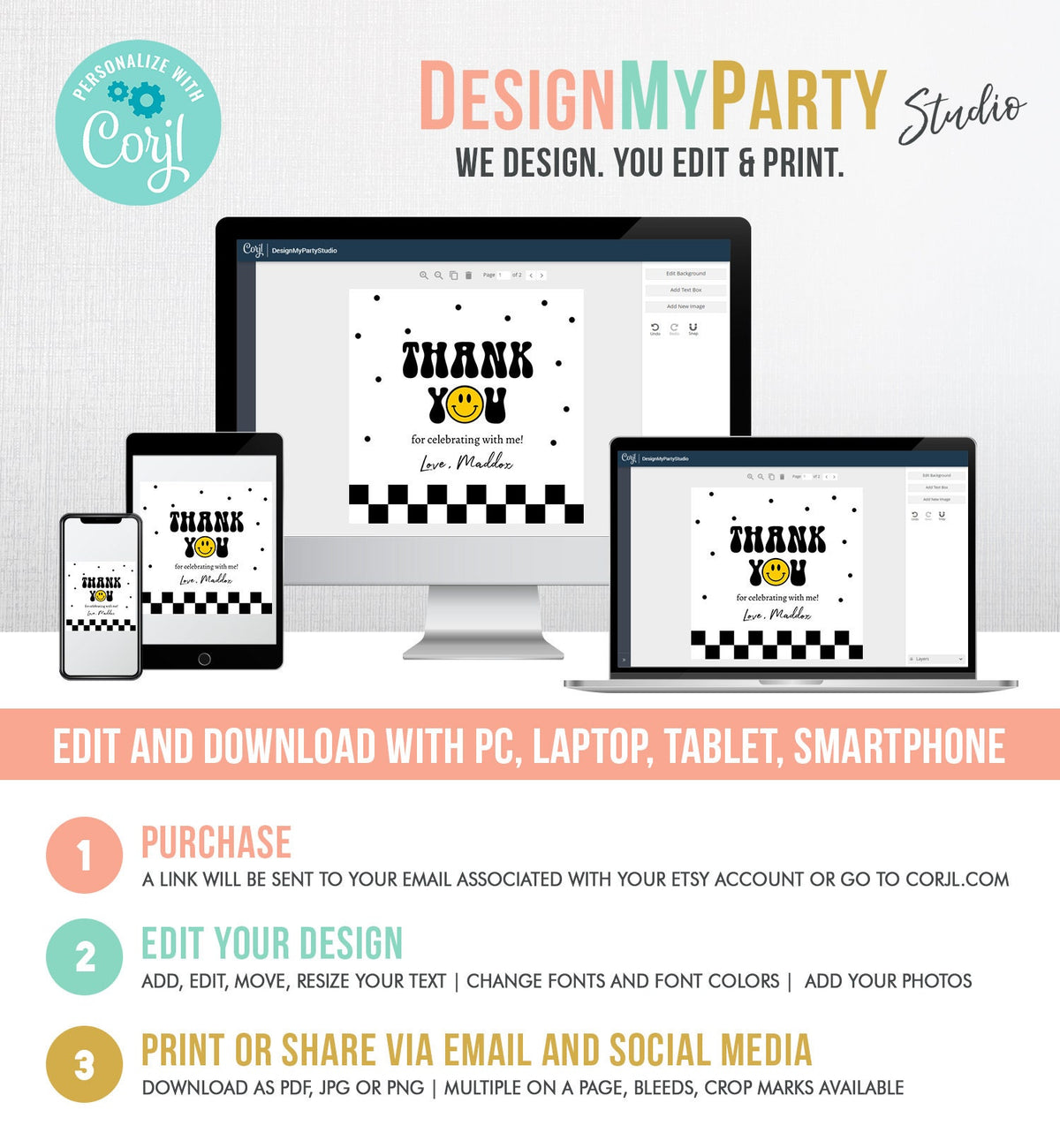 Editable Smiley Face Favor Tags 1st First Birthday One Happy Dude Boy Emoji Stickers Download Corjl Template PRINTABLE 0456