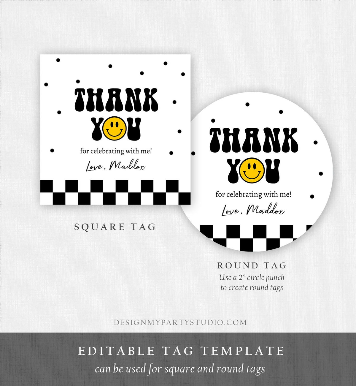 Editable Smiley Face Favor Tags 1st First Birthday One Happy Dude Boy Emoji Stickers Download Corjl Template PRINTABLE 0456