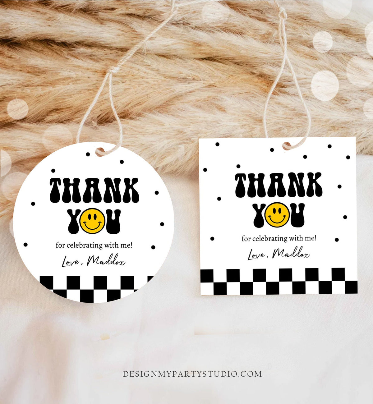 Editable Smiley Face Favor Tags 1st First Birthday One Happy Dude Boy Emoji Stickers Download Corjl Template PRINTABLE 0456