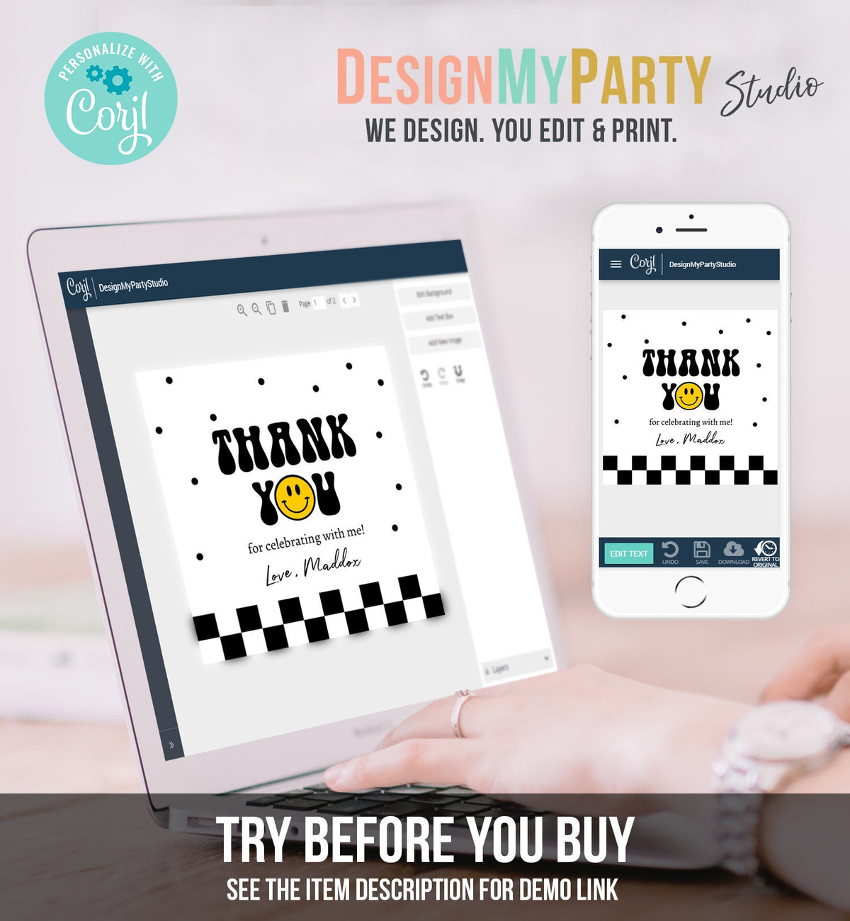 Editable Smiley Face Favor Tags 1st First Birthday One Happy Dude Boy Emoji Stickers Download Corjl Template PRINTABLE 0456
