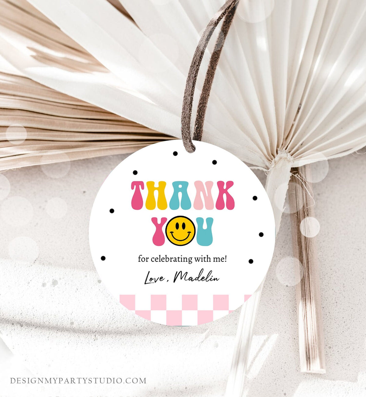 Editable Smiley Face Favor Tags 1st First Birthday One Happy Girl Pink Emoji Stickers Download Corjl Template PRINTABLE 0456