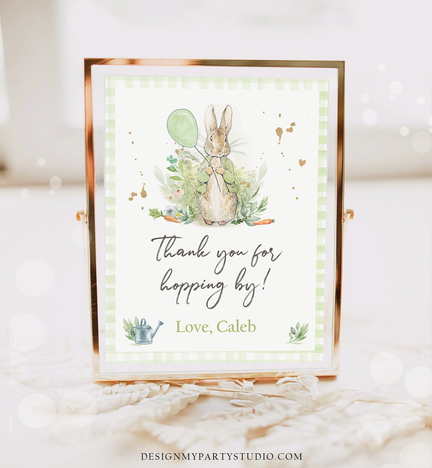Editable Peter Rabbit Thank You Sign Neutral Birthday Baby Shower Thank You Hopping By Rabbit Watercolor Bunny Template Corjl PRINTABLE 0351