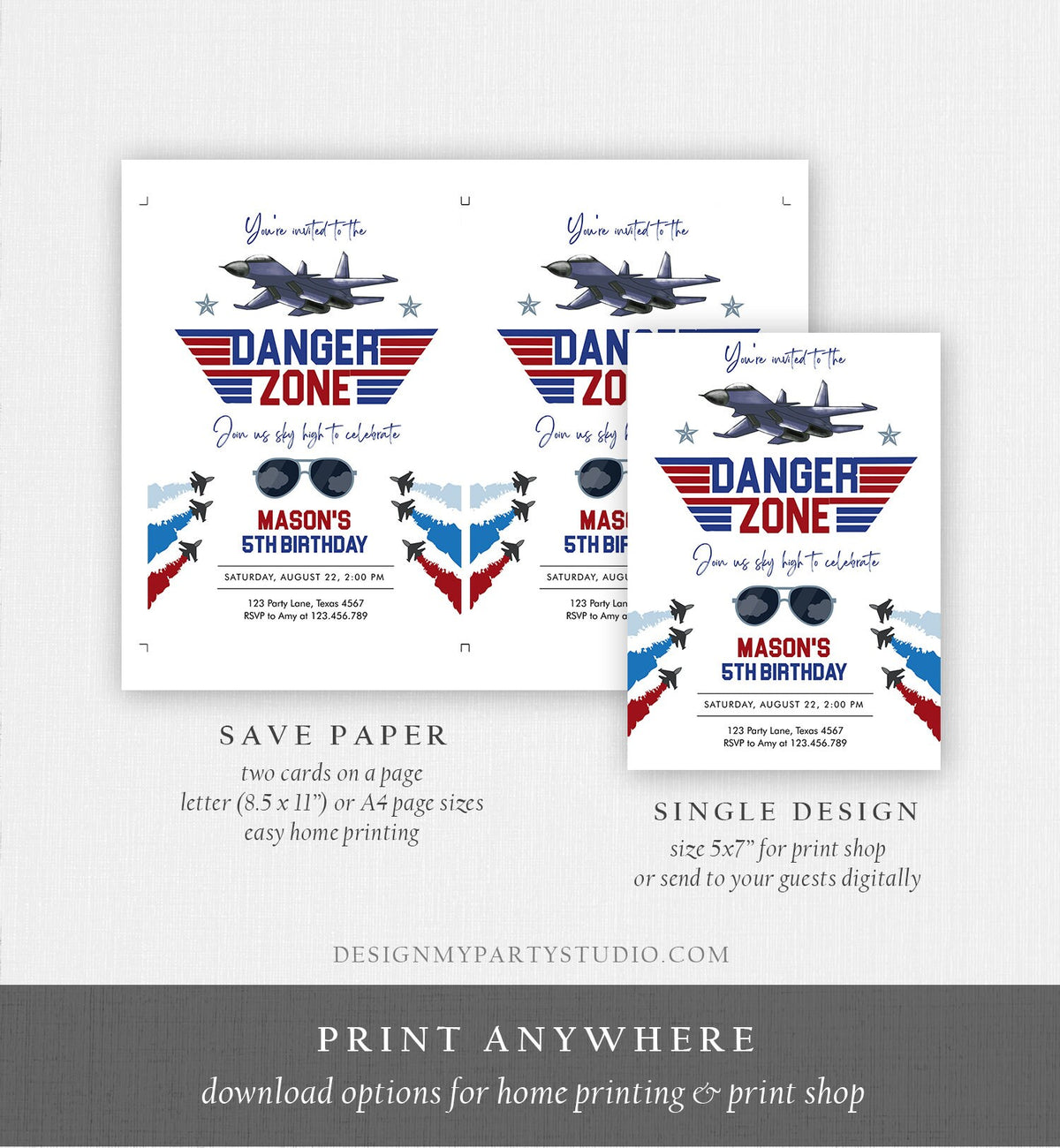Editable Fighter Pilot Birthday Invitation Fighter Jet Pilot Invitation Boy Military Jet Instant Download Printable Corjl Template 0469