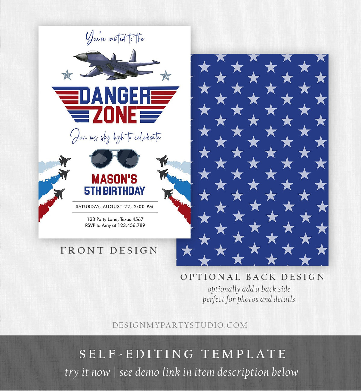 Editable Fighter Pilot Birthday Invitation Fighter Jet Pilot Invitation Boy Military Jet Instant Download Printable Corjl Template 0469