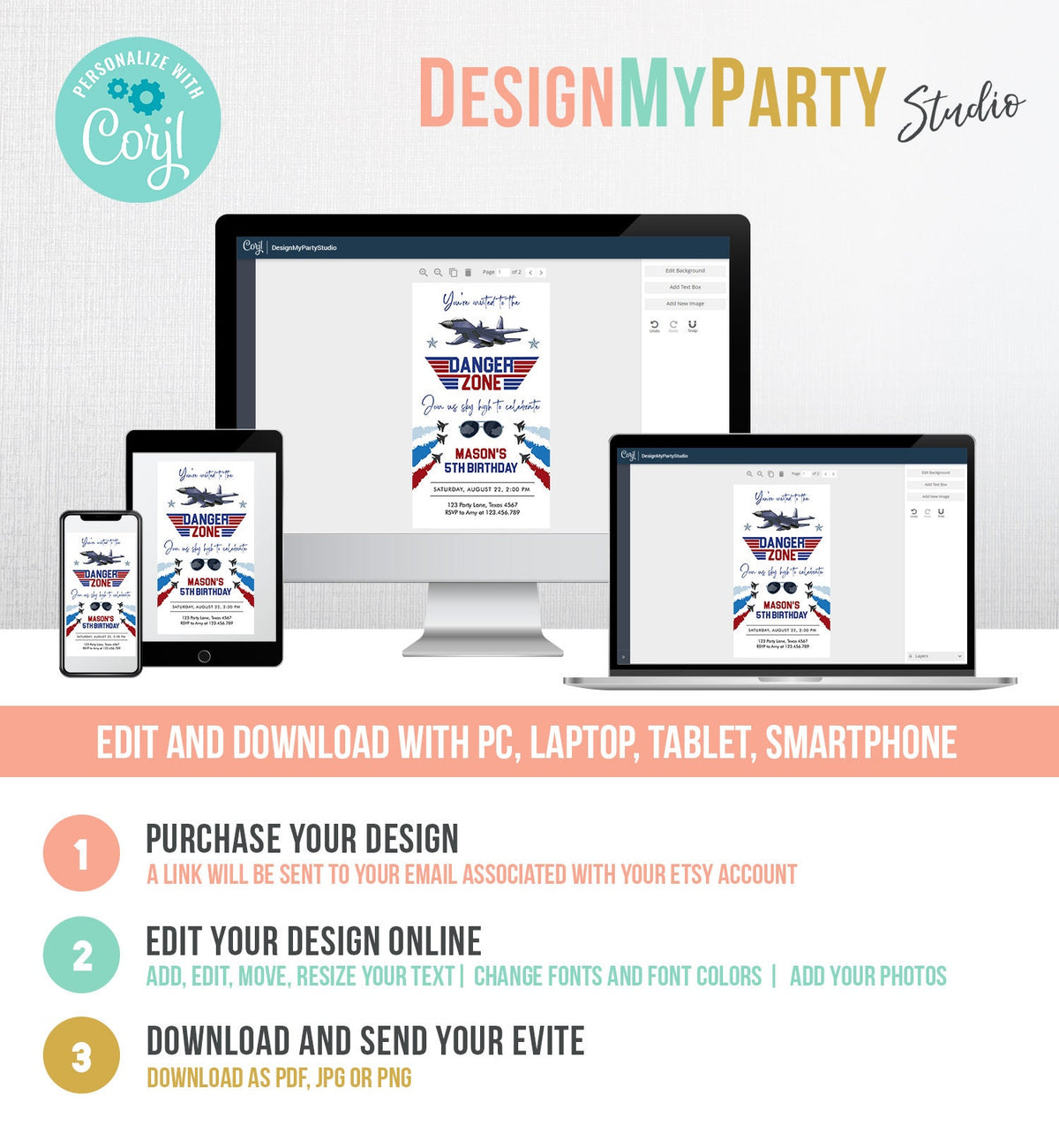 Editable Fighter Pilot Birthday Evite Fighter Jet Pilot Invitation Boy Military Jet Instant Download Phone Electronic Corjl Template 0469