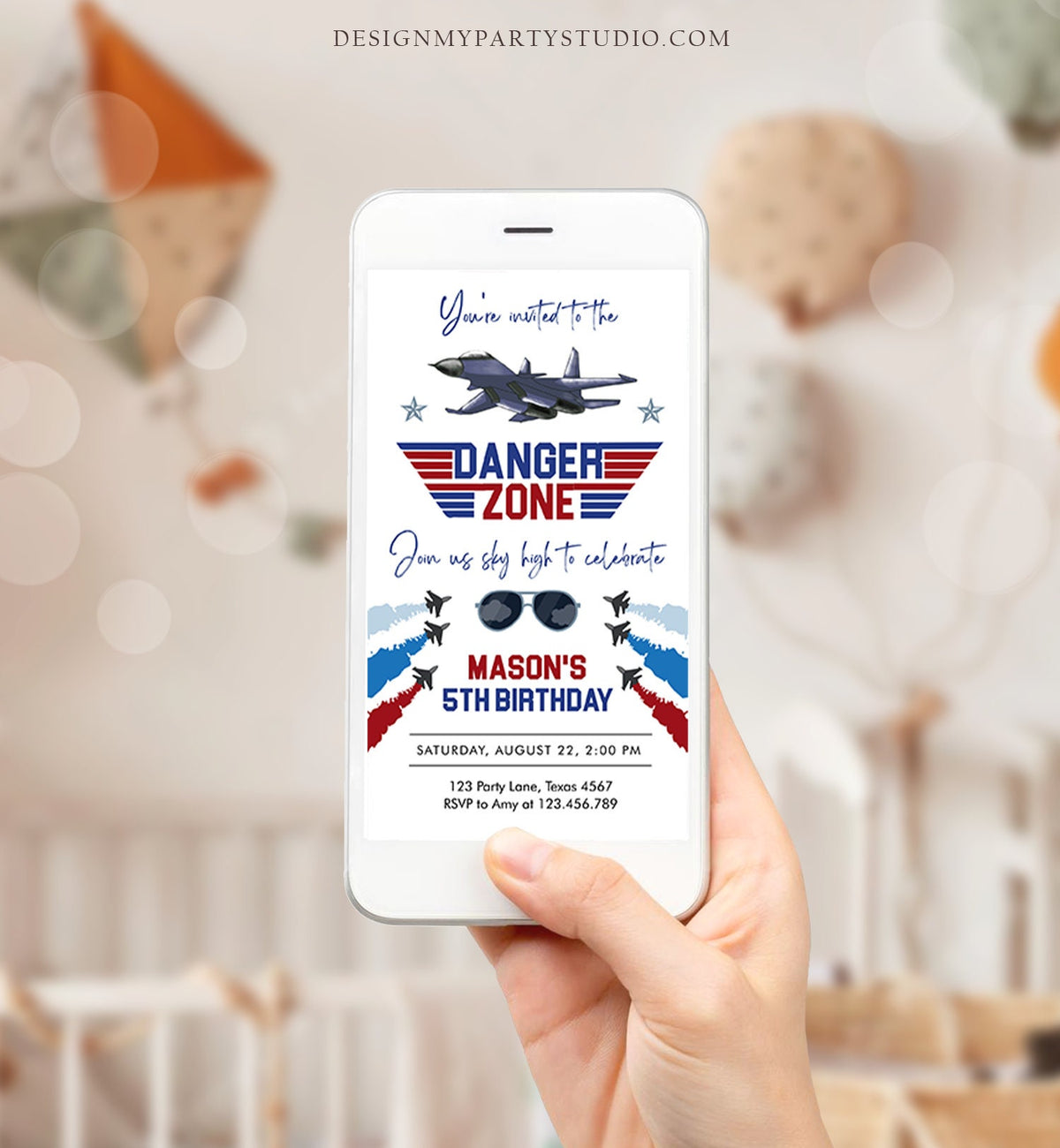Editable Fighter Pilot Birthday Evite Fighter Jet Pilot Invitation Boy Military Jet Instant Download Phone Electronic Corjl Template 0469