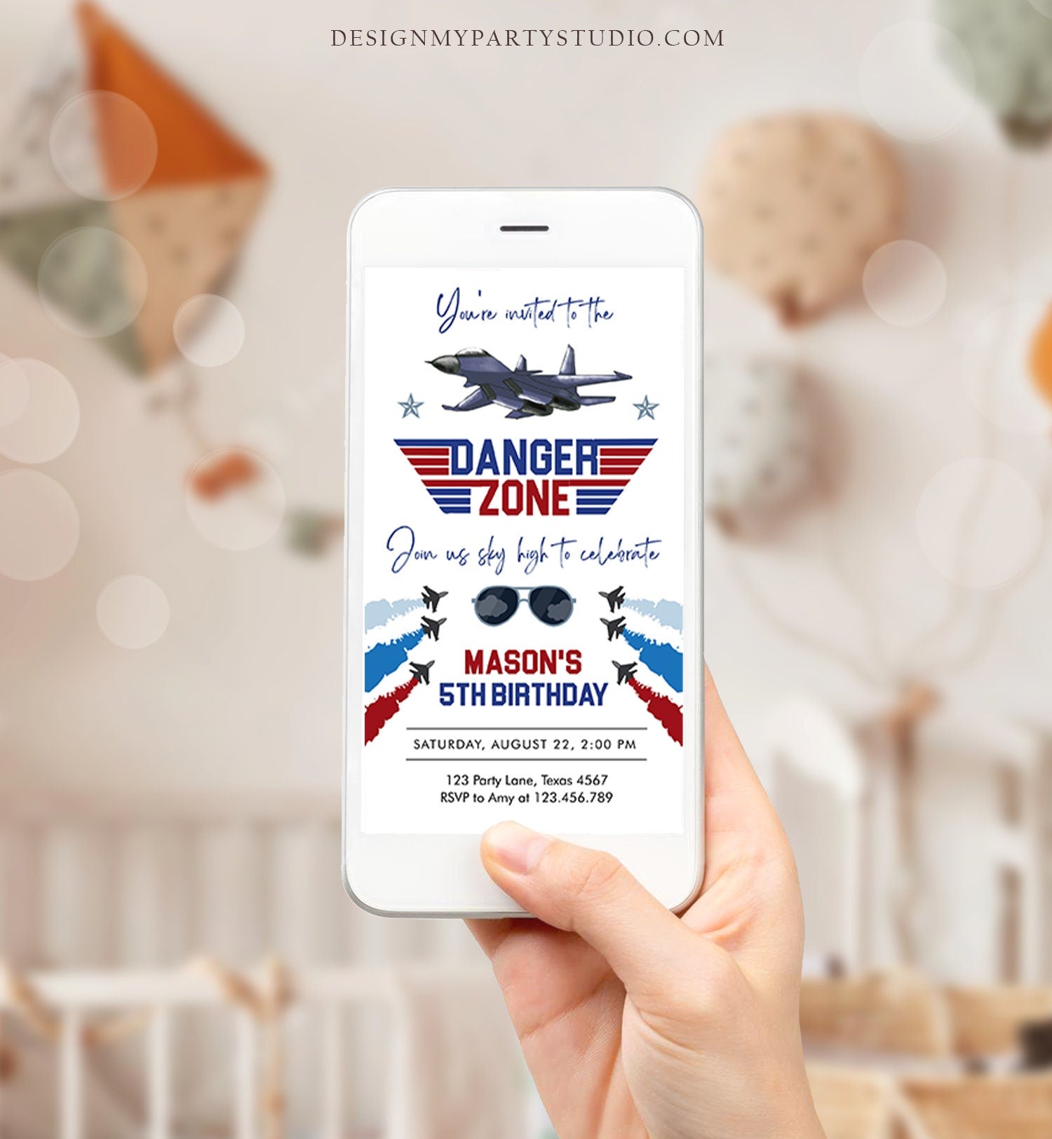 Editable Fighter Pilot Birthday Evite Fighter Jet Pilot Invitation Boy Military Jet Instant Download Phone Electronic Corjl Template 0469