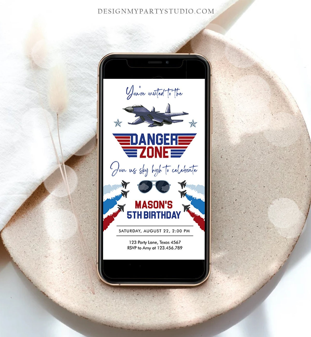 Editable Fighter Pilot Birthday Evite Fighter Jet Pilot Invitation Boy Military Jet Instant Download Phone Electronic Corjl Template 0469