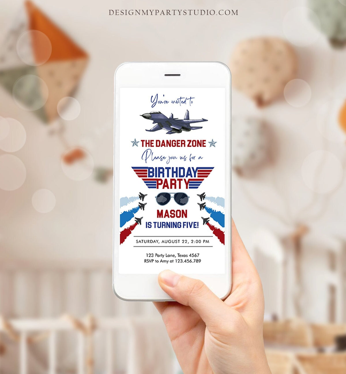 Editable Fighter Pilot Birthday Evite Fighter Jet Pilot Invitation Boy Military Jet Instant Download Phone Electronic Corjl Template 0469