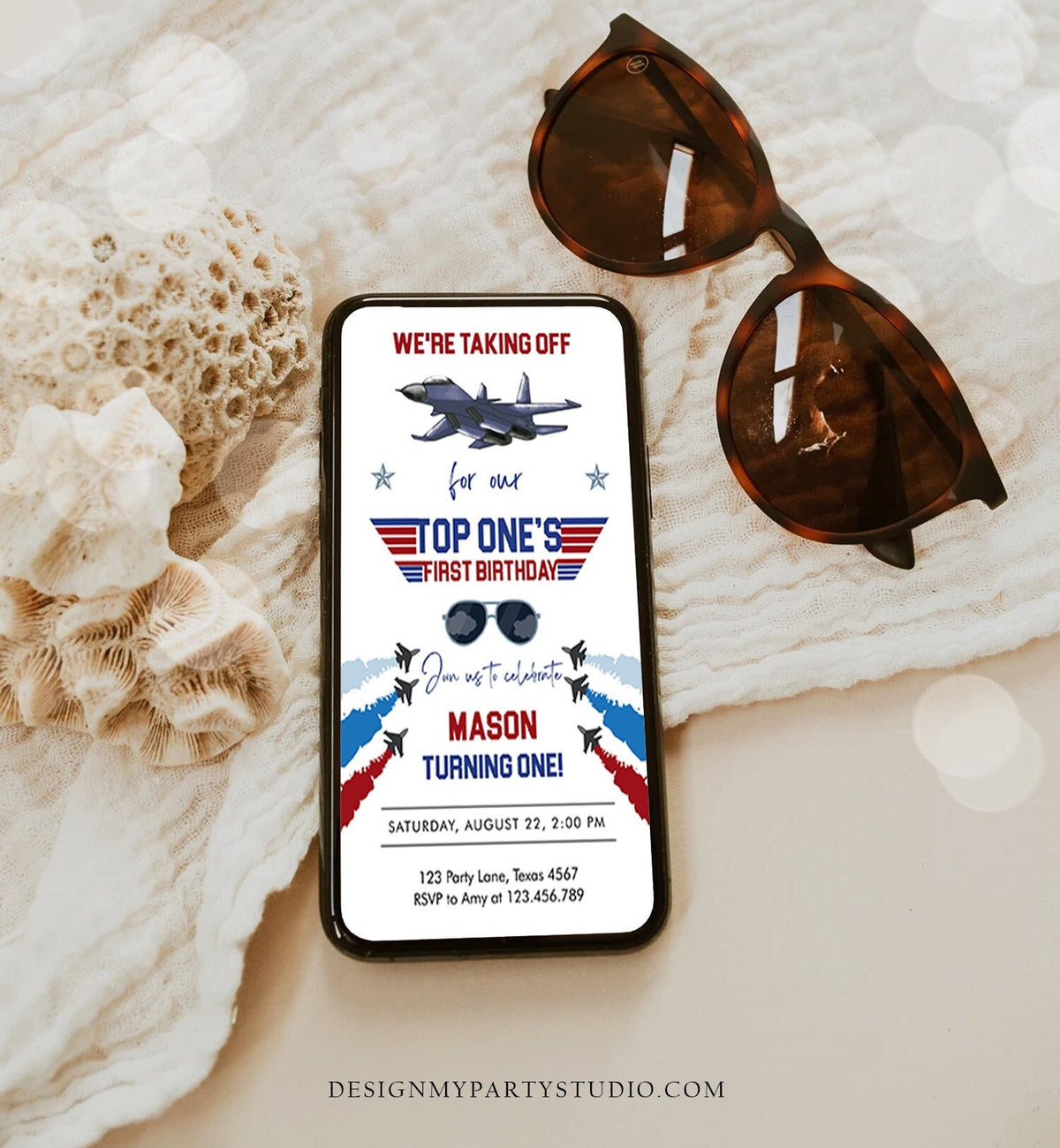 Editable Fighter Pilot Birthday Evite Fighter Jet Pilot 1st One Invite Boy Military Jet Download Phone Electronic Corjl Template 0469