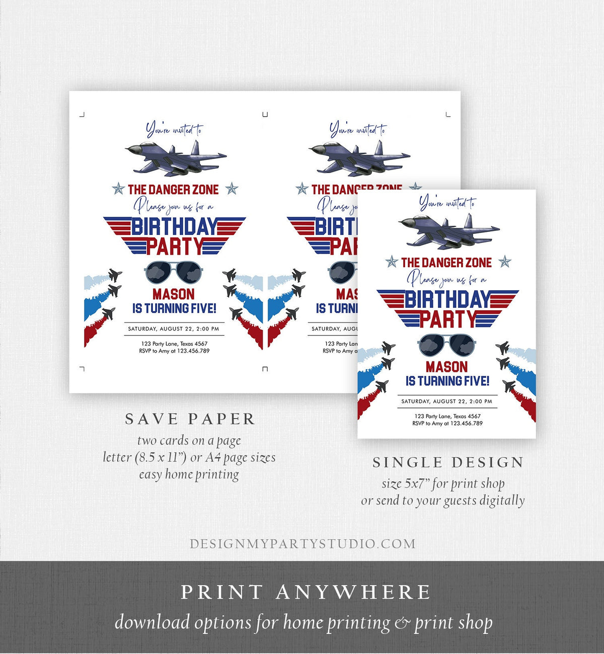 Editable Fighter Pilot Birthday Invitation Fighter Jet Pilot Invitation Boy Military Jet Instant Download Printable Corjl Template 0469