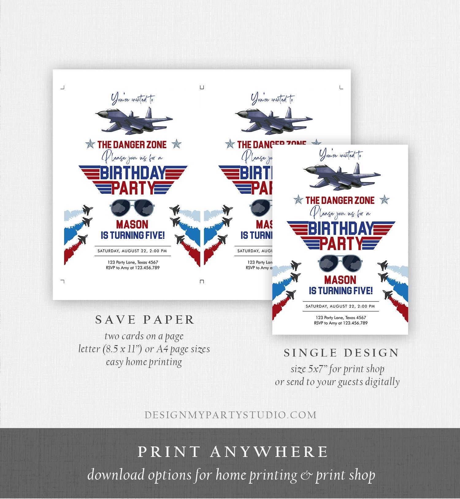 Editable Fighter Pilot Birthday Invitation Fighter Jet Pilot Invitation Boy Military Jet Instant Download Printable Corjl Template 0469