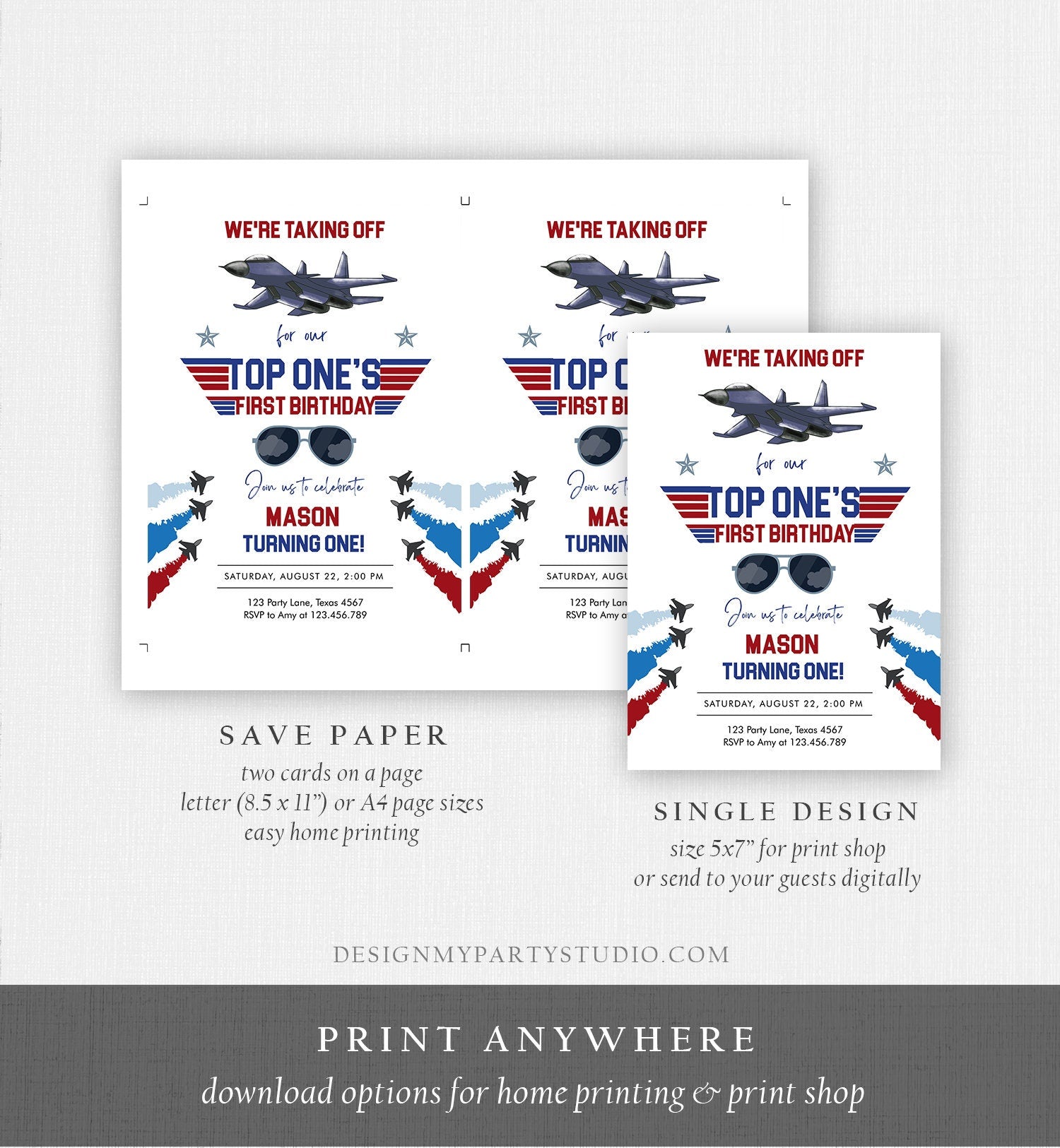 Editable Fighter Pilot Birthday Invitation Fighter Jet Pilot 1st One Boy Military Jet Instant Download Printable Corjl Template 0469