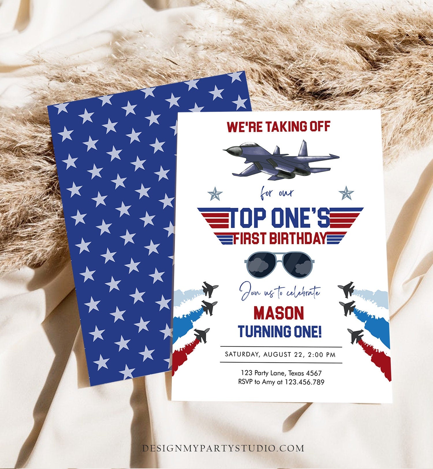 Editable Fighter Pilot Birthday Invitation Fighter Jet Pilot 1st One Boy Military Jet Instant Download Printable Corjl Template 0469