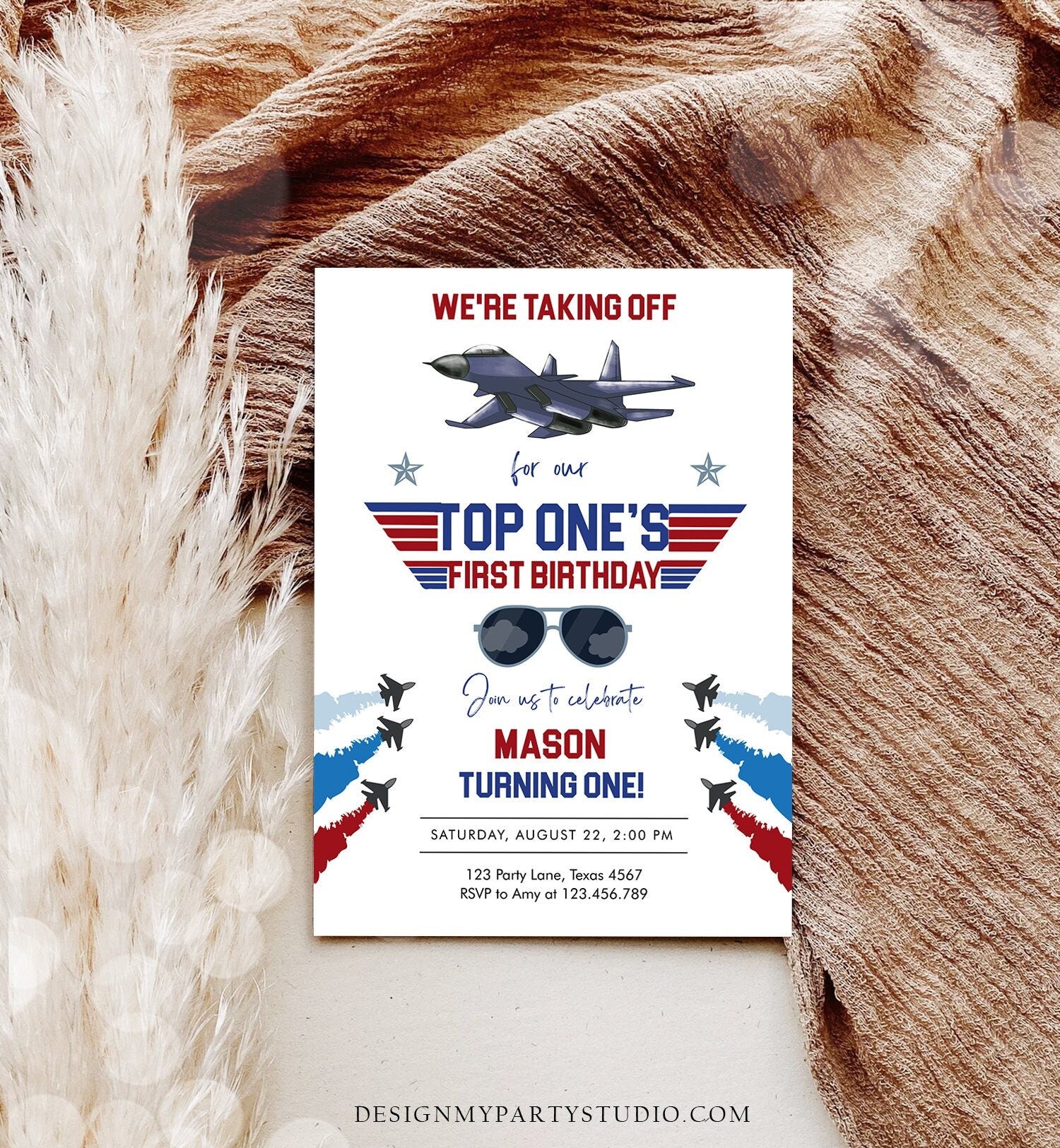 Editable Fighter Pilot Birthday Invitation Fighter Jet Pilot 1st One Boy Military Jet Instant Download Printable Corjl Template 0469