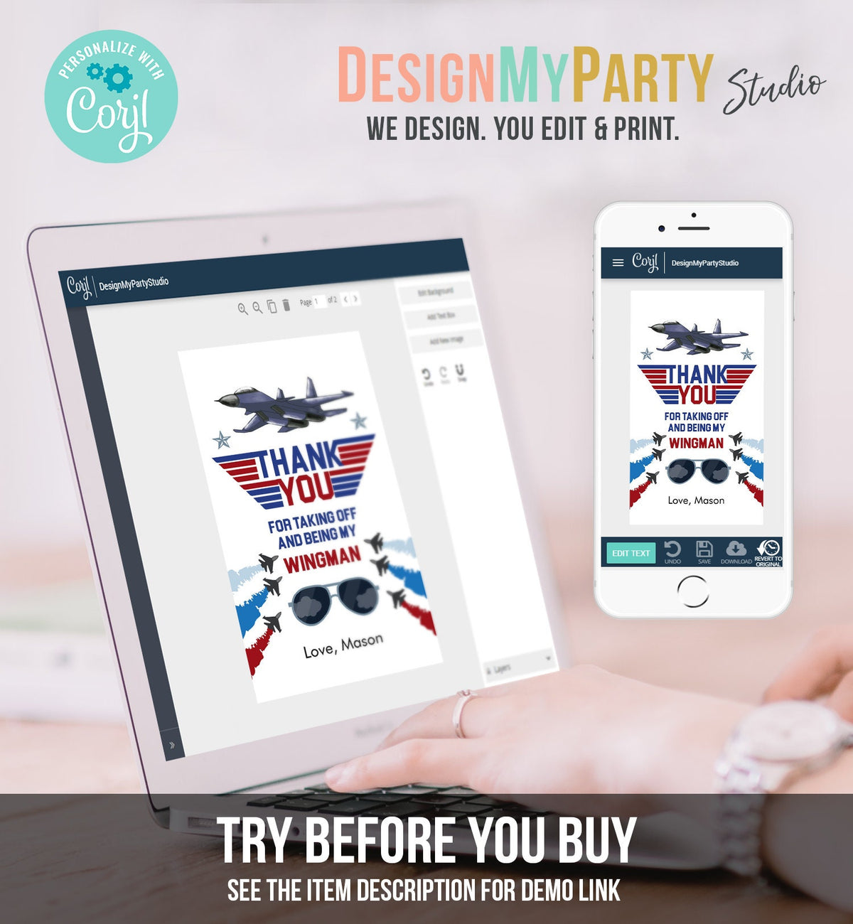 Editable Fighter Pilot Favor Tags Birthday Thank You Tag Fighter Jet Pilot 1st One Boy Military Jet Airplane Blue Boy Corjl Template 0469