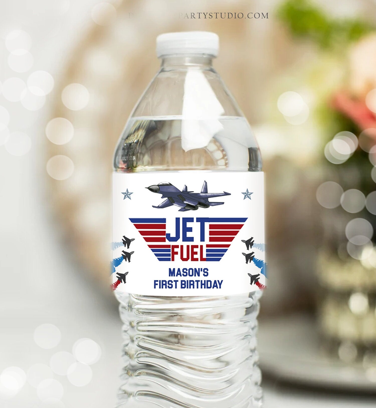 Editable Fighter Pilot Water Bottle Labels Jet Fuel Labels Boy Birthday Airplane Fighter Jet Danger Zone Decor Printable Template Corjl 0469