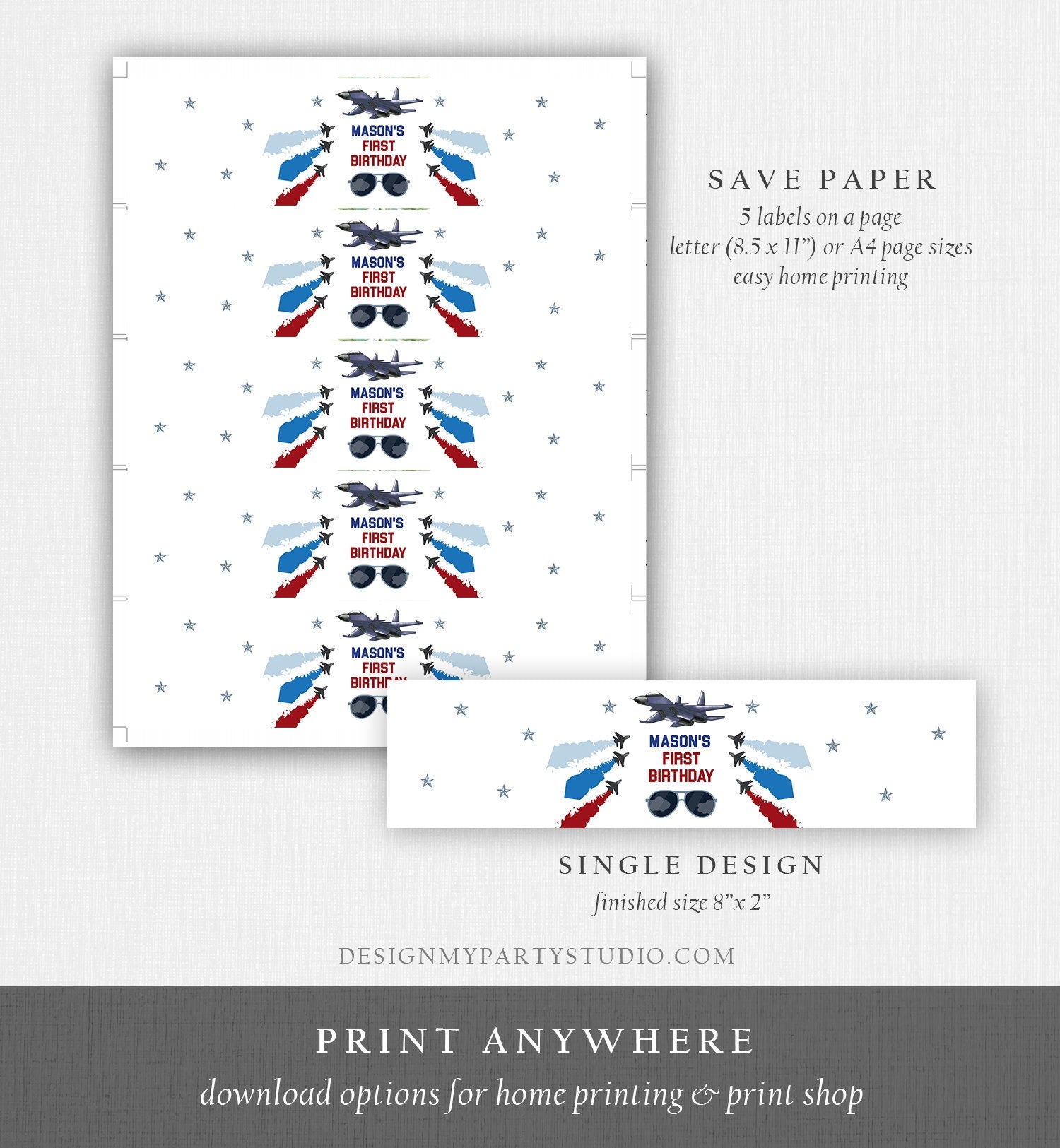 Editable Fighter Pilot Water Bottle Labels Jet Fuel Labels Boy Birthday Airplane Fighter Jet Danger Zone Decor Printable Template Corjl 0469