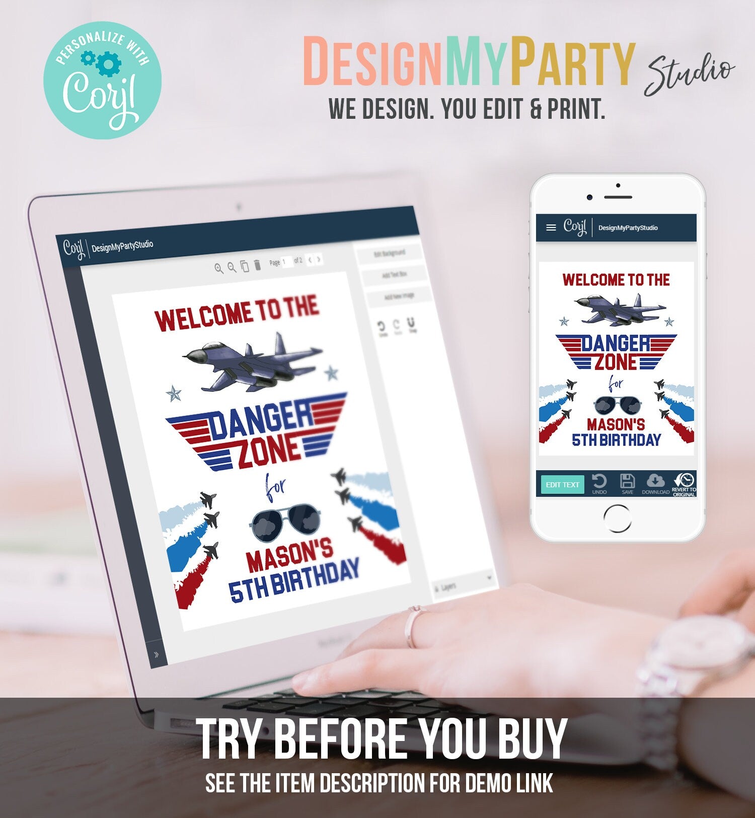 Editable Fighter Pilot Birthday Welcome Sign Danger Zone Aviator Airplane Boy First 1st Fighter Jet Decor Corjl Template Printable 0469