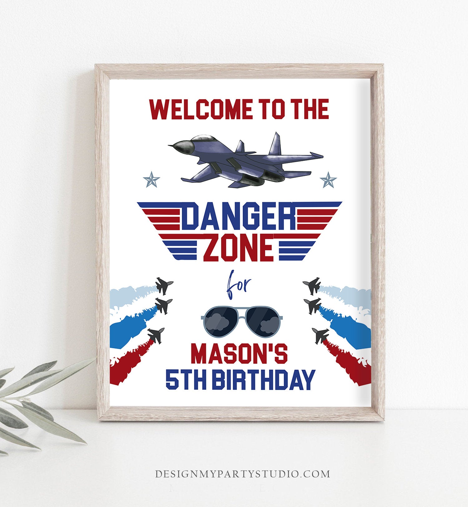 Editable Fighter Pilot Birthday Welcome Sign Danger Zone Aviator Airplane Boy First 1st Fighter Jet Decor Corjl Template Printable 0469