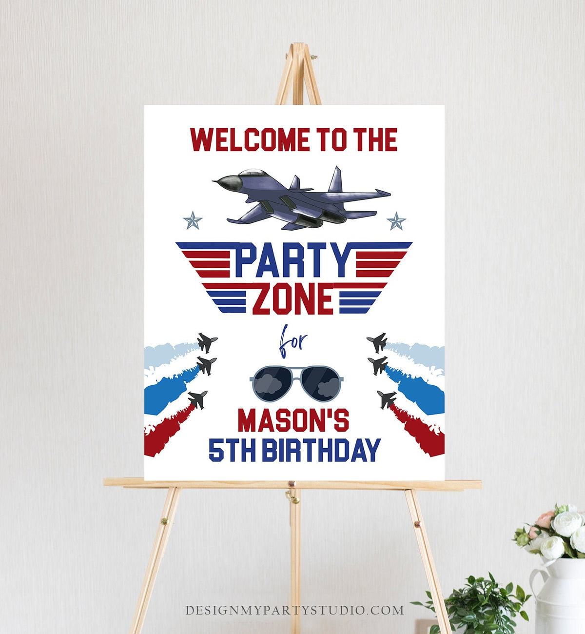 Editable Fighter Pilot Birthday Welcome Sign Danger Zone Aviator Airplane Boy First 1st Fighter Jet Decor Corjl Template Printable 0469