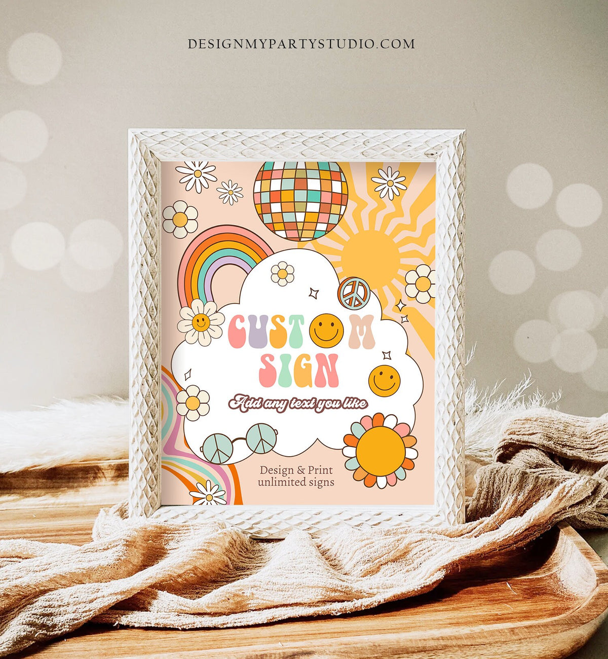 Editable Custom Sign Retro Groovy Birthday Party One Groovy Babe Party Decor Flower Power Hippie 70s 8x10 Download PRINTABLE Corjl 0459